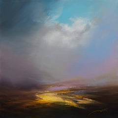 Last light original abstract landscape painting