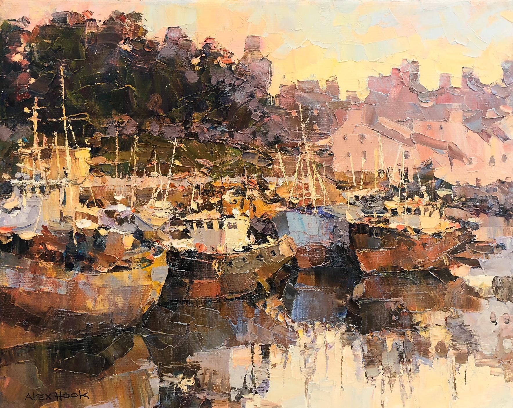 Alex Hook Krioutchkov Abstract Painting - Harbour,  Majorca abstract city landscape painting