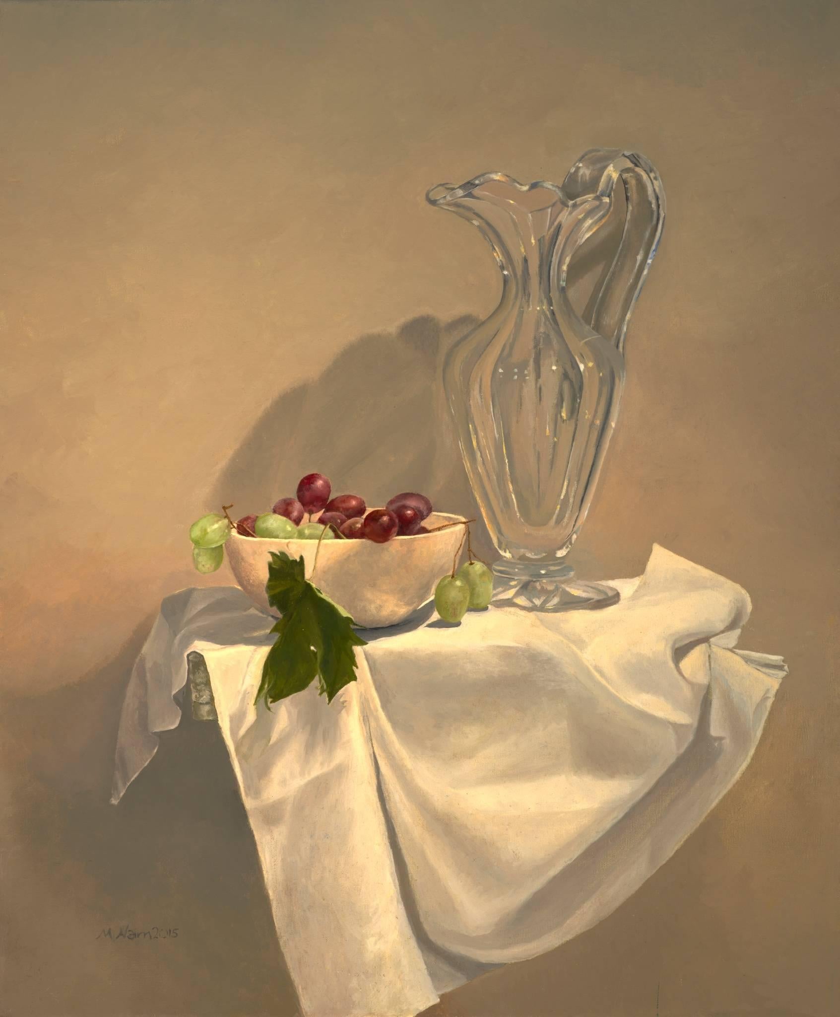 Martha Nairn Still-Life Painting - Grapes in a glass jug original realism still life painting