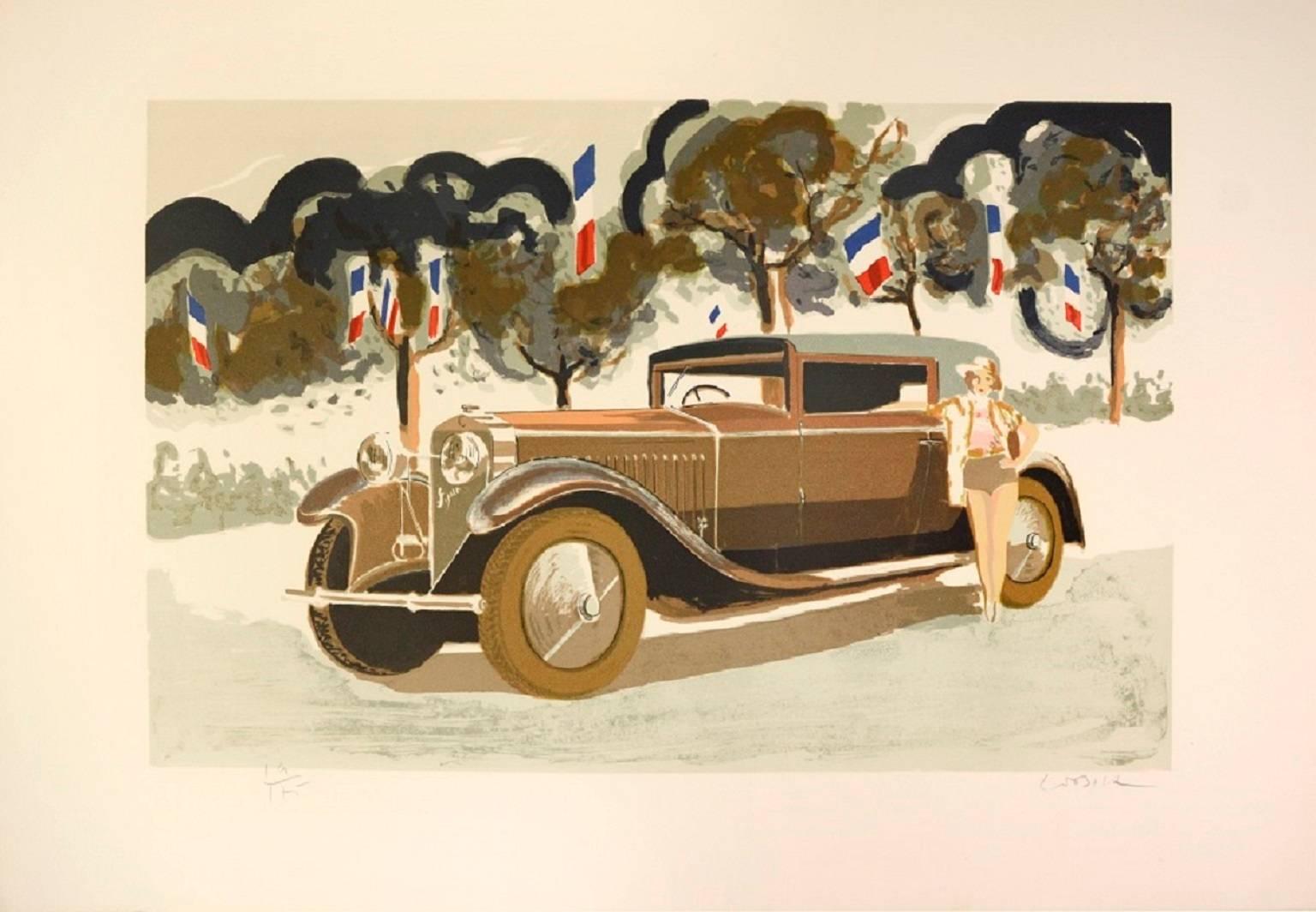 Art Deco style Car and Woman  - Print by Lebier, Daniel