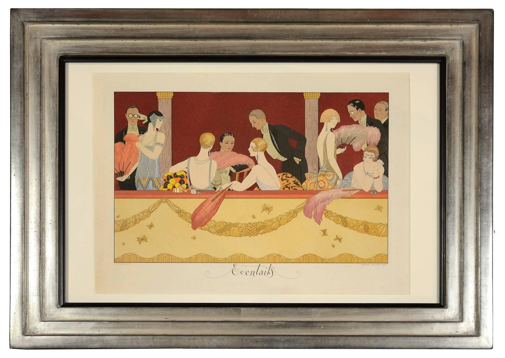 Lithograph, hand-coloured in pochoir by Henri Reidel after Barbier with fully coloured background. Framed and glazed.

George Barbier, one of the great French illustrators of the early twentieth century, also designed jewelry, glass and wallpaper,