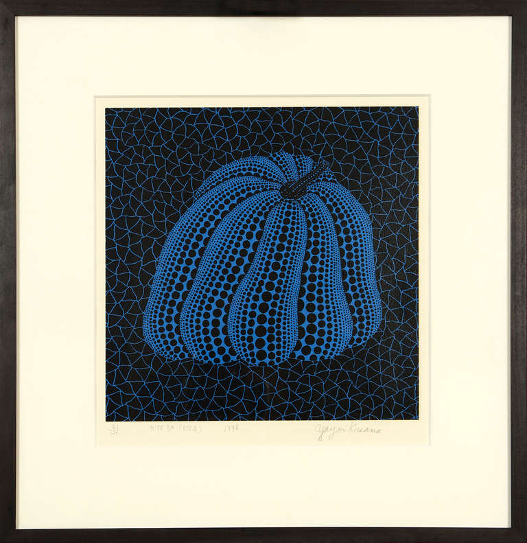 Screenprint in colours, 1998, signed in pencil and numbered from the edition of 120, printed on Arches paper by Okabe Tokuzo, Japan, 39.5 x 38 cm

Kusama 244
The significance of pumpkins to Kusama’s later work lies in the artist’s use of themes
