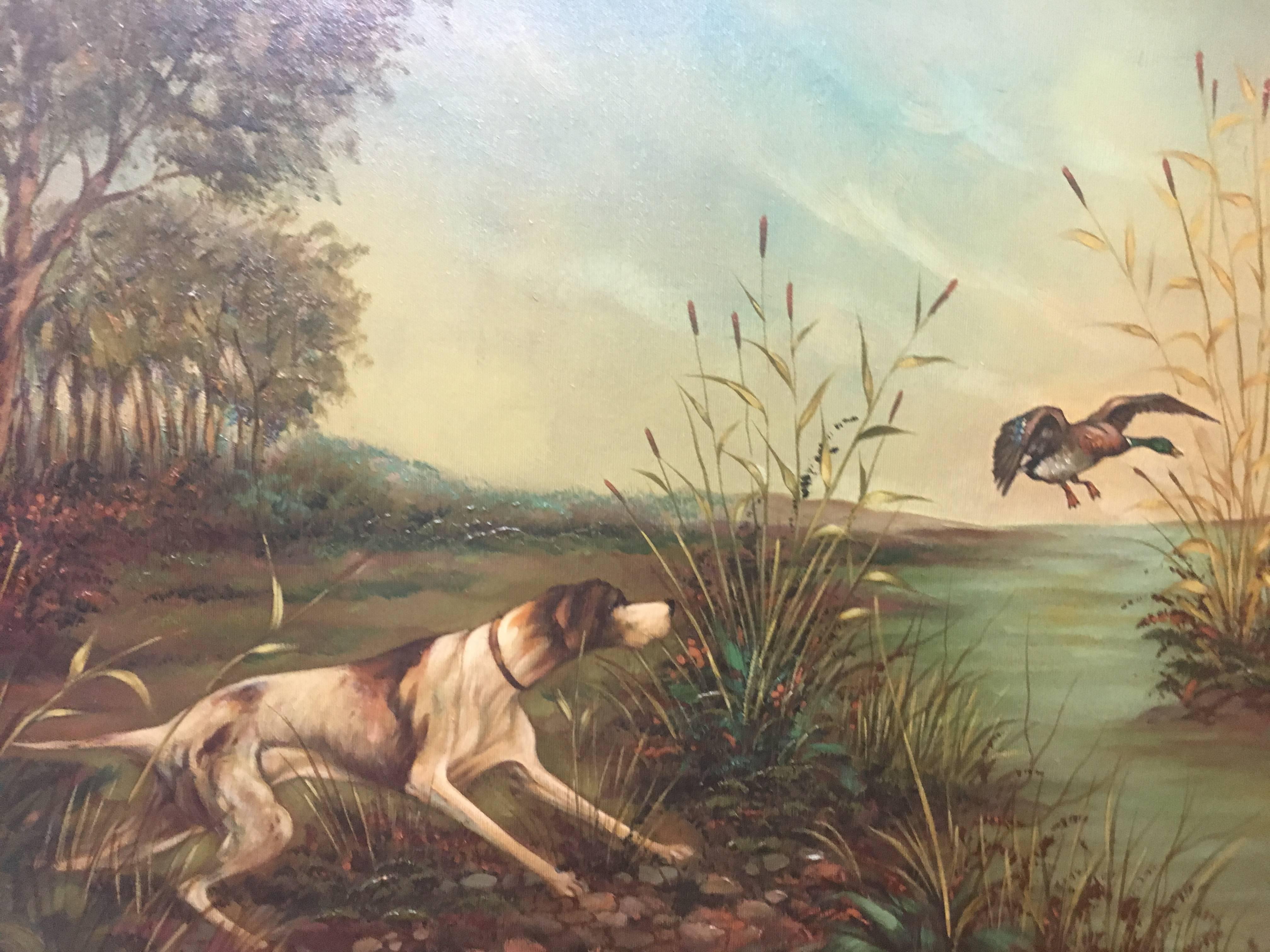 Oil painting by the Spanish painter Juan LARA
Recreates a hunting action.
