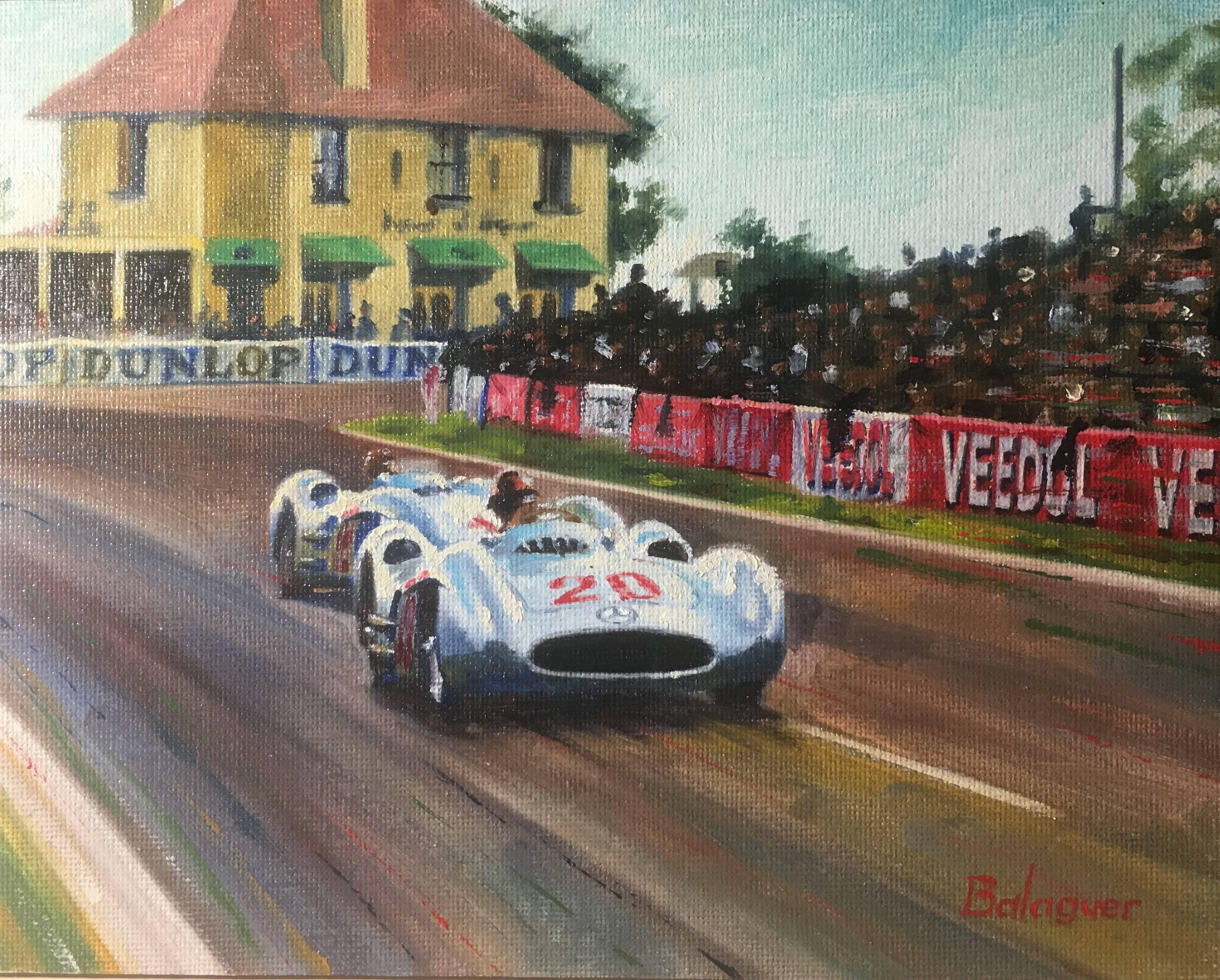 Alex BALAGUER Figurative Painting - ALEX BALAGUER - ORIGINAL - "Karl Kling & J.M. Fangio -1954 Mercedes -Benz W 196"