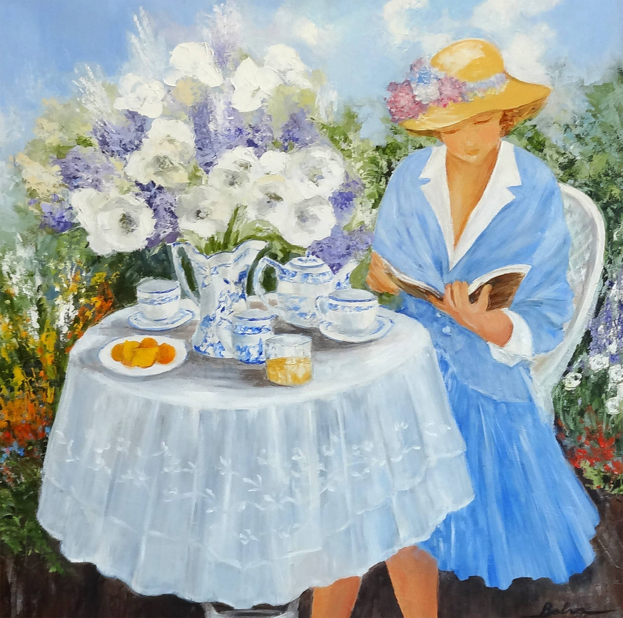 Simone Balvi Portrait Painting - Tea Time (L'Heure du Thé)