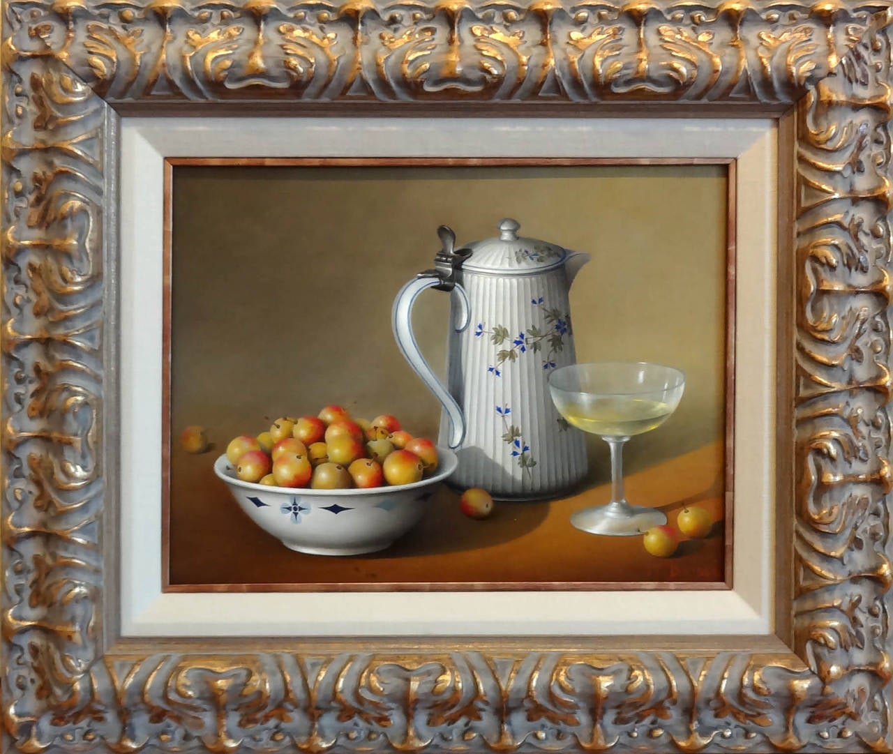 Mirabelles, Pichet, et Verre à Vin - Painting by Jean-Yves Boissé