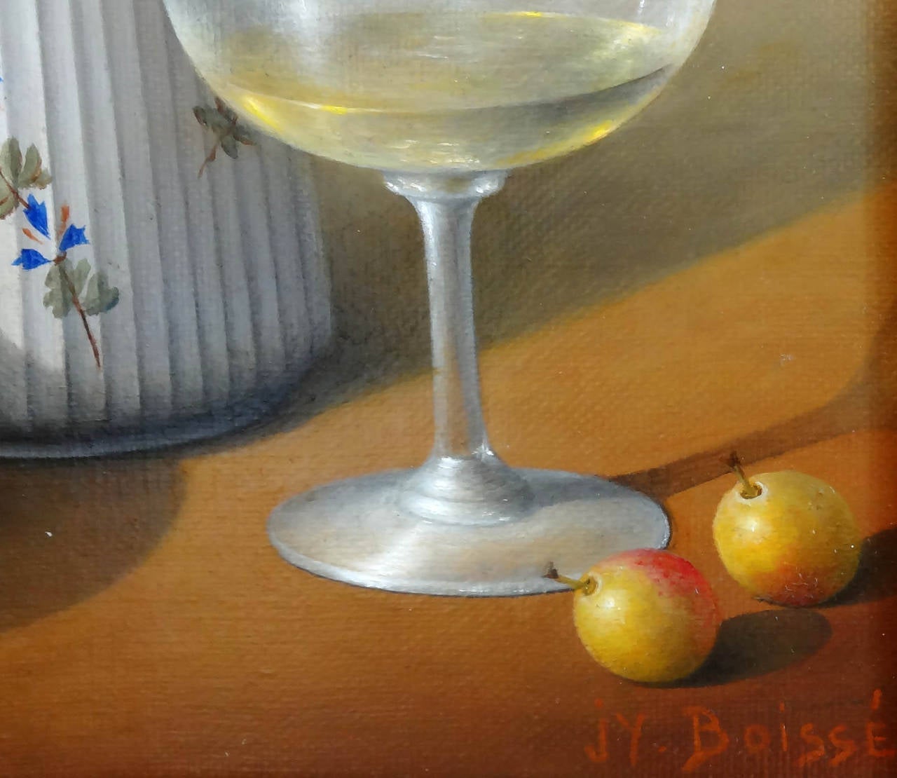 Mirabelles, Pichet, et Verre à Vin - Impressionist Painting by Jean-Yves Boissé