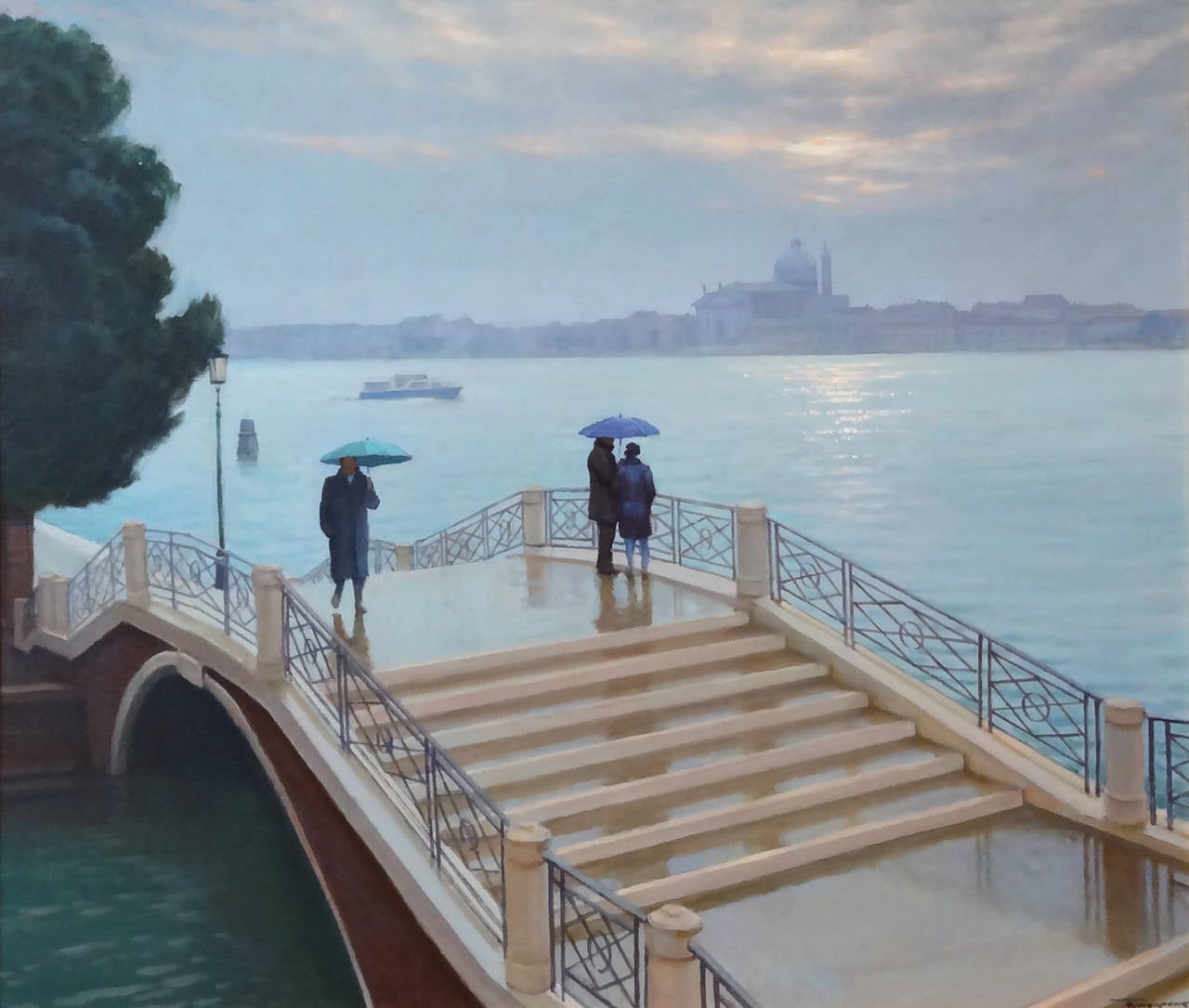Yuri Bondarenko Figurative Painting - Raining in Venice
