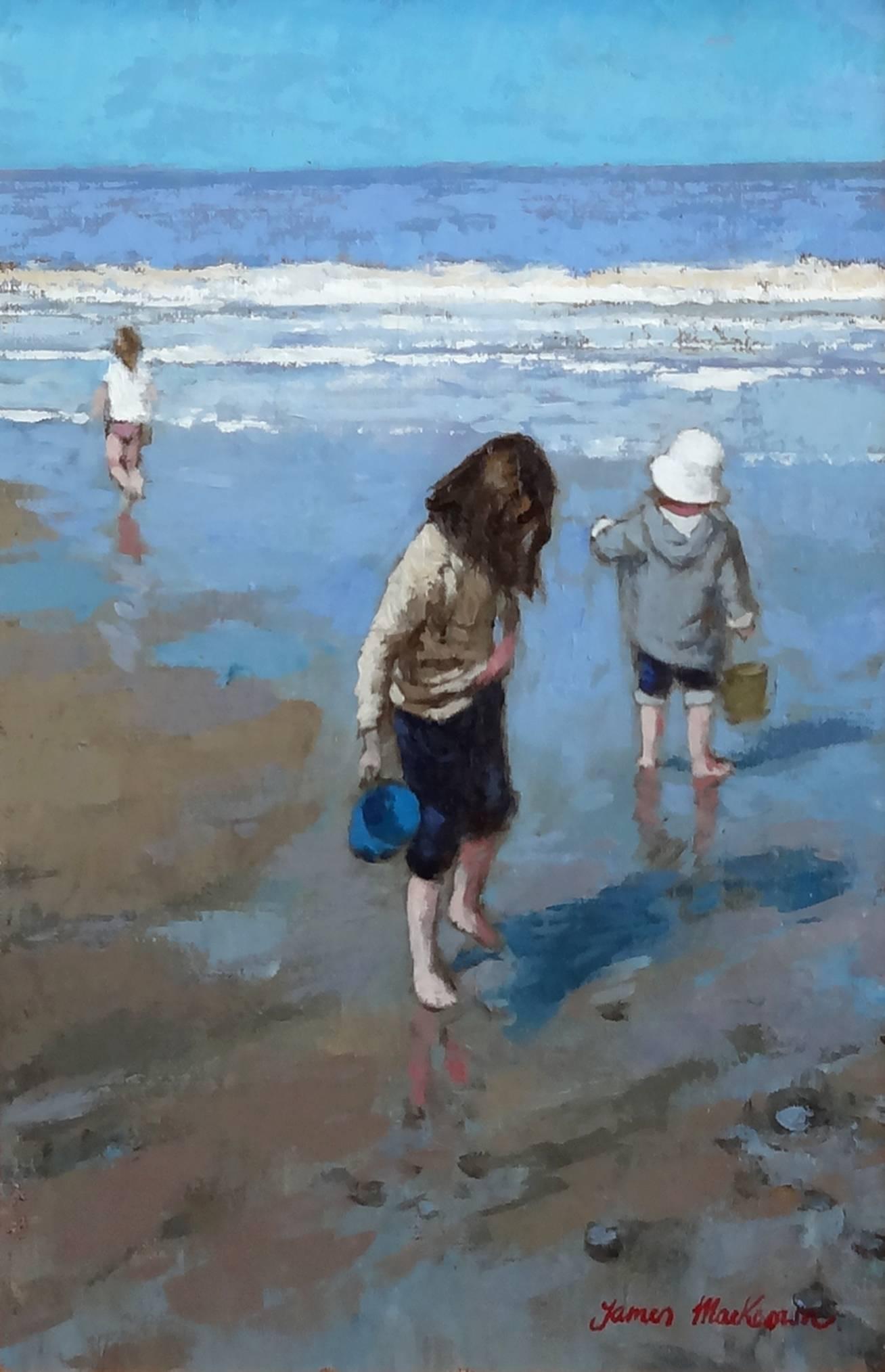 James MacKeown Figurative Painting - Blue Bucket and White Hat