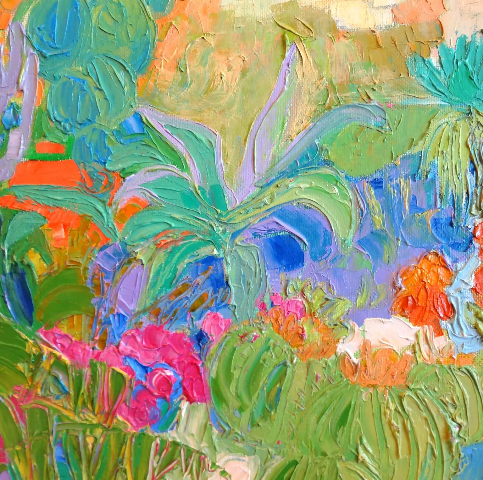 Débauche végétale - Bleu Landscape Painting par Daniel Couthures