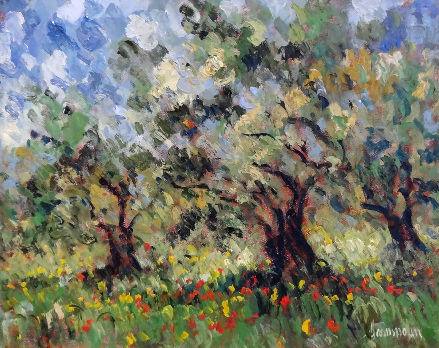 Samir Sammoun Landscape Painting – Olivgrüner Frühling in der Toskana