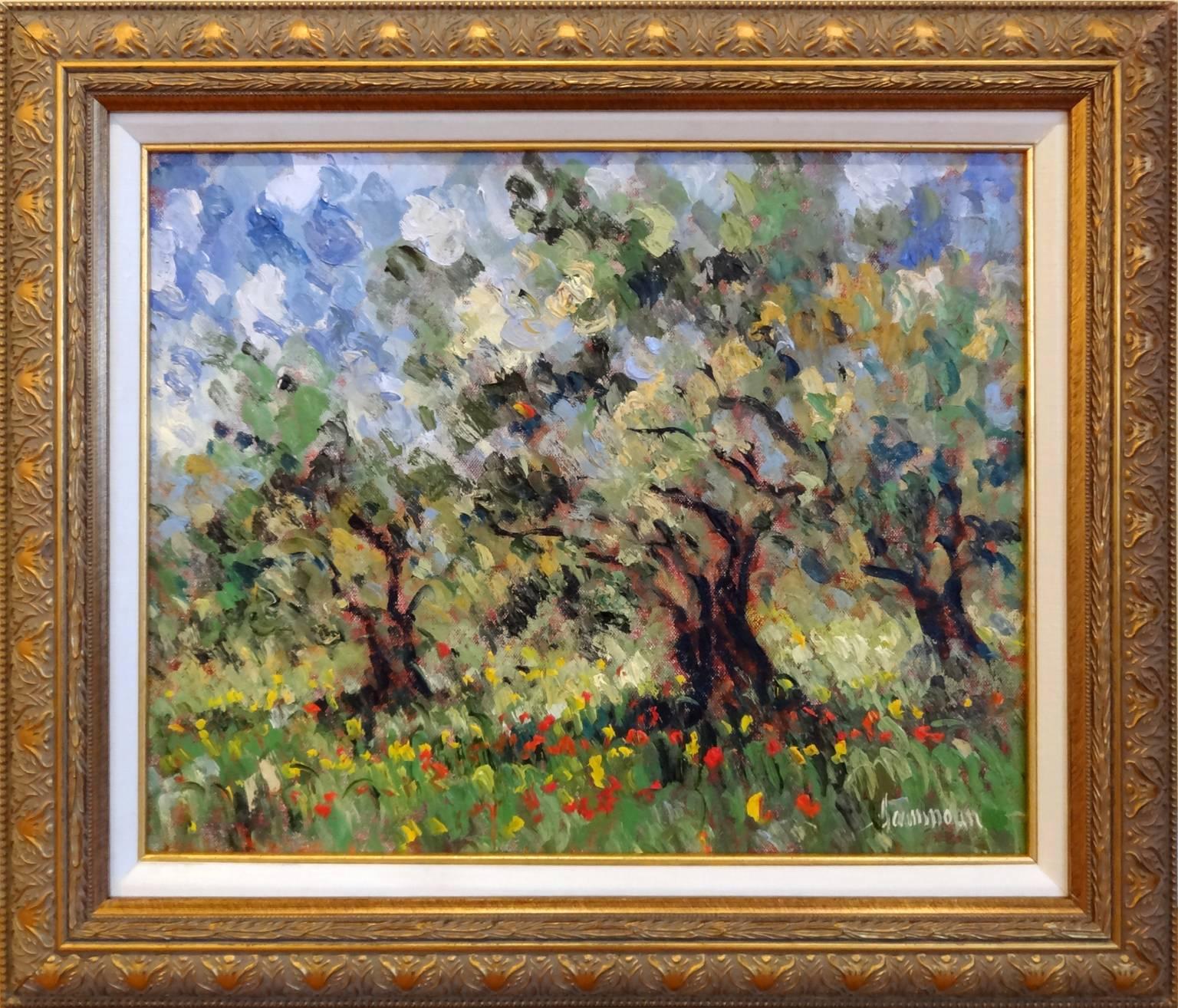 Olivgrüner Frühling in der Toskana – Painting von Samir Sammoun