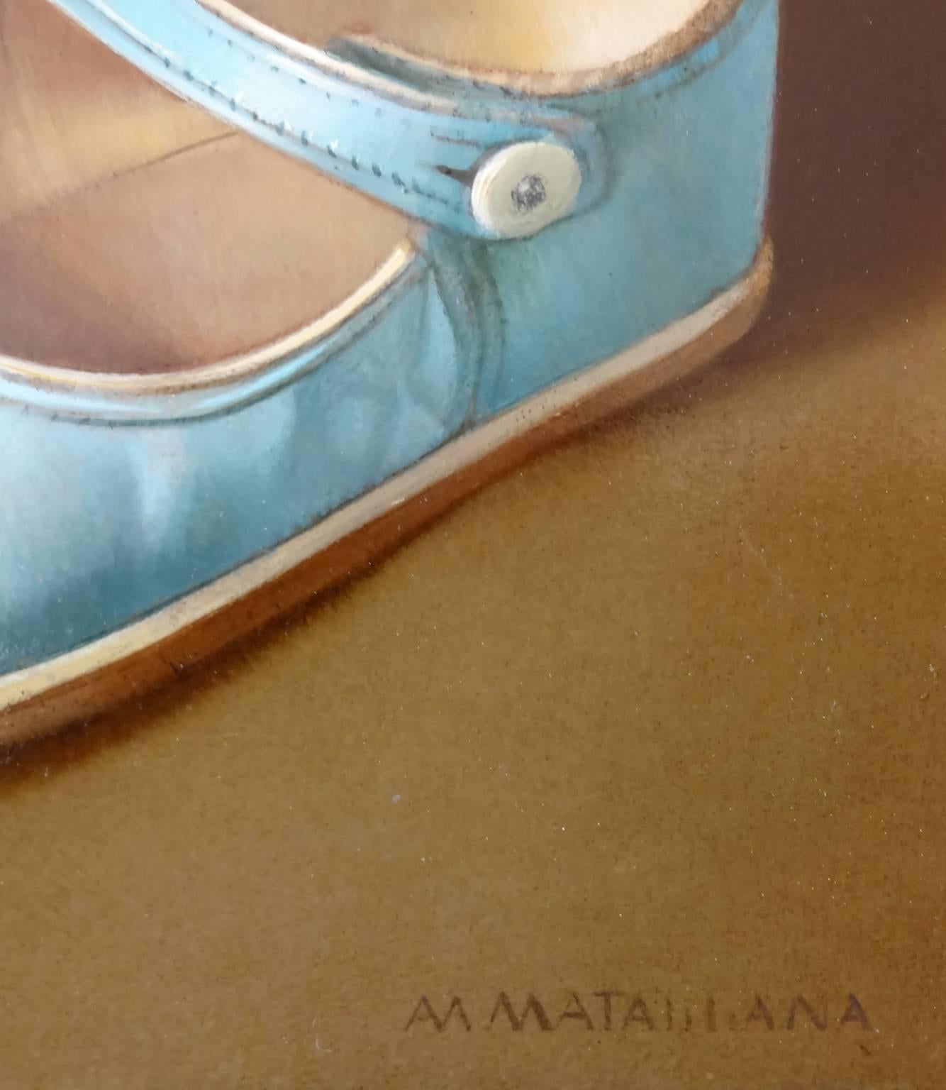 Turquoise Shoes II (Chaussures Turquoise II) - Realist Painting by Antonio Matallana