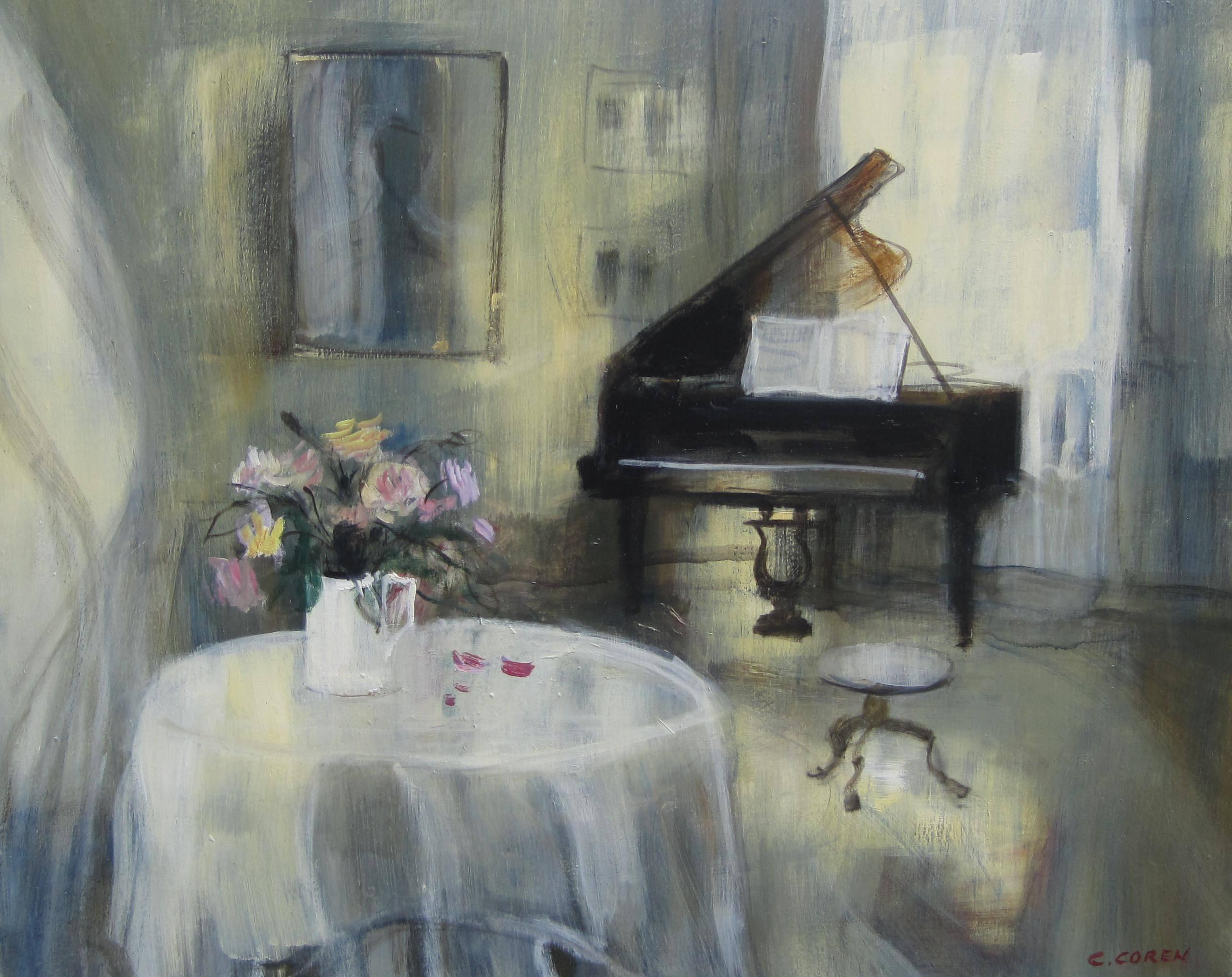 Catherine Coren Interior Painting - Piano Au Bouquet Roses