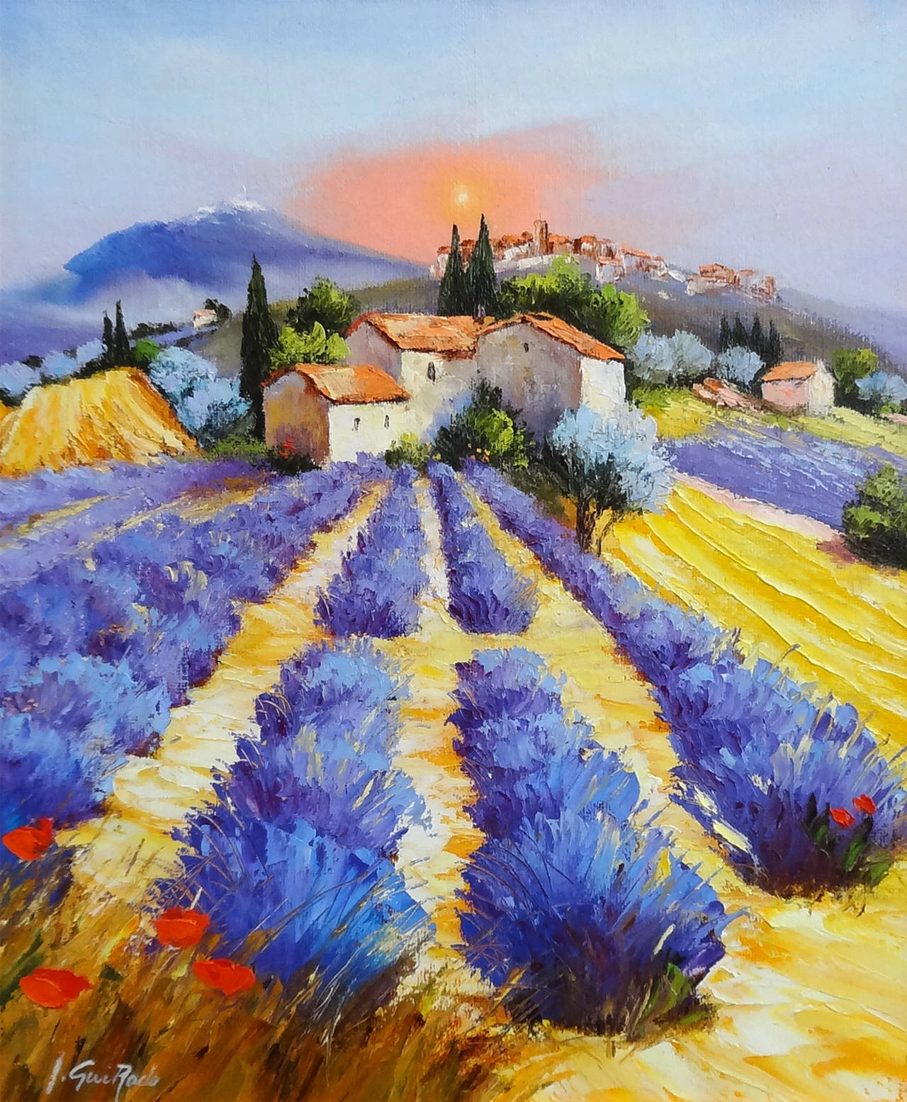 Alain Guirado Landscape Painting - Lever du Jour à Bédoin (Sunrise in Bédoin)