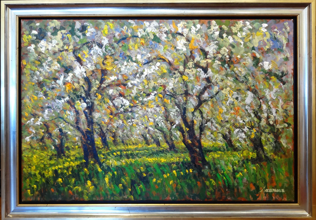 Verger en Fleurs (Orchard in Bloom) - Painting by Samir Sammoun