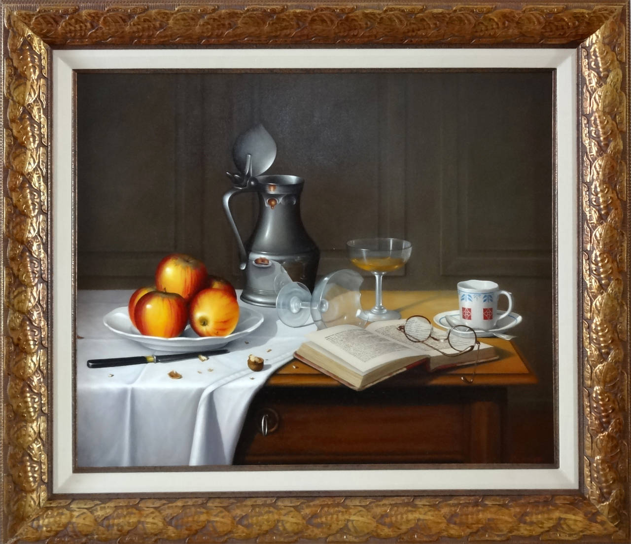 Fruits, Livre et Lunette - Painting de Jean-Yves Boissé