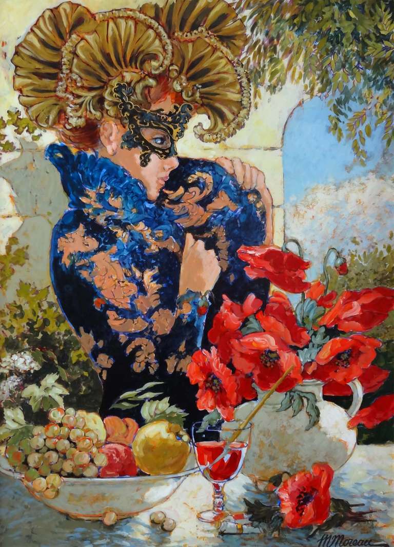 Michel Moreau Portrait Painting – La Femme aux Coquelicots (The Woman with the Poppies)