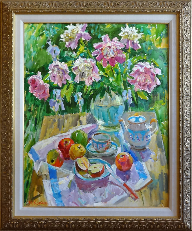 Rosas y Manzanas (Roses and Apples) – Painting von Mikhail Kokin