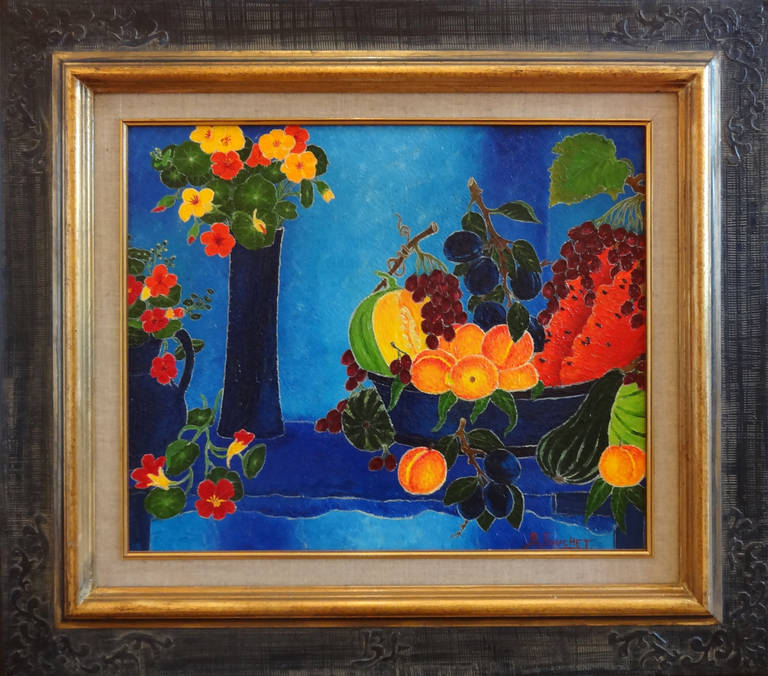 Composition Fleurs et Fruit - Painting by Bernard Fouchet