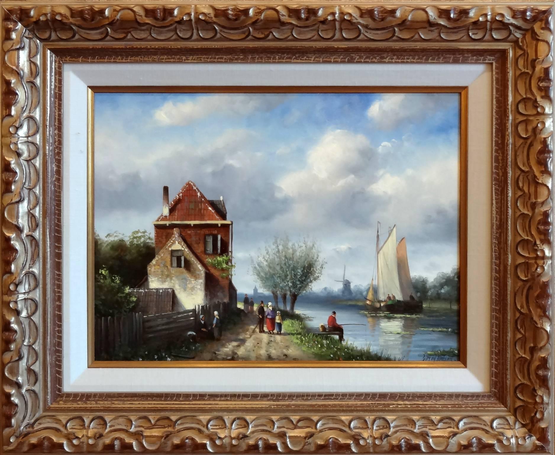 A Dutch Riverside - Painting by Simon Balyon