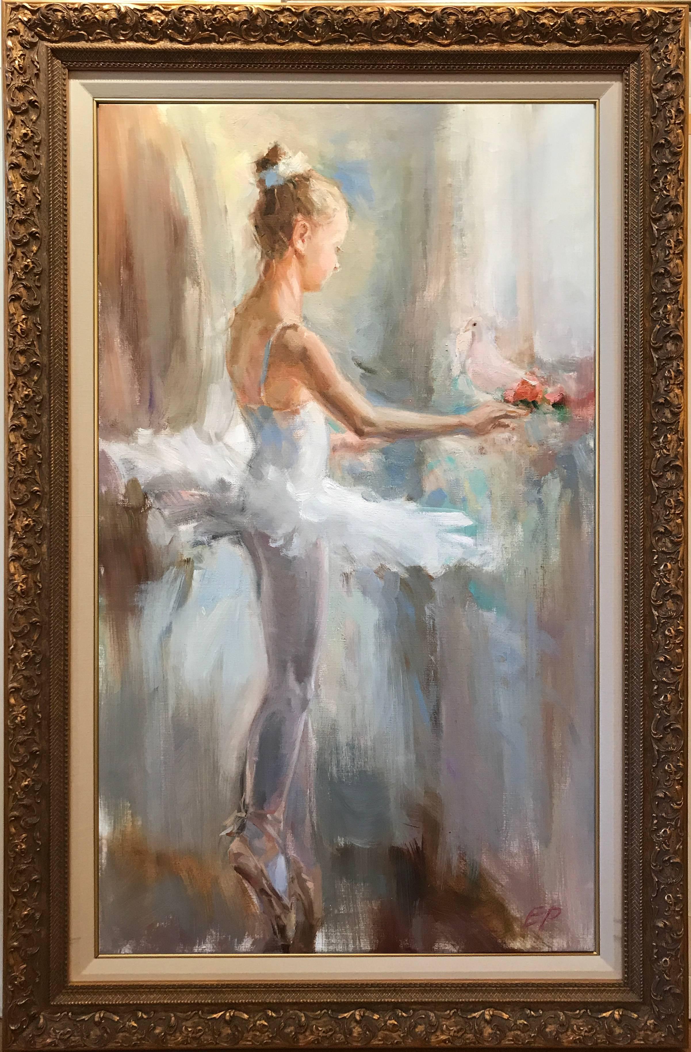Ballerina in White - Painting by Elena Rezayeva