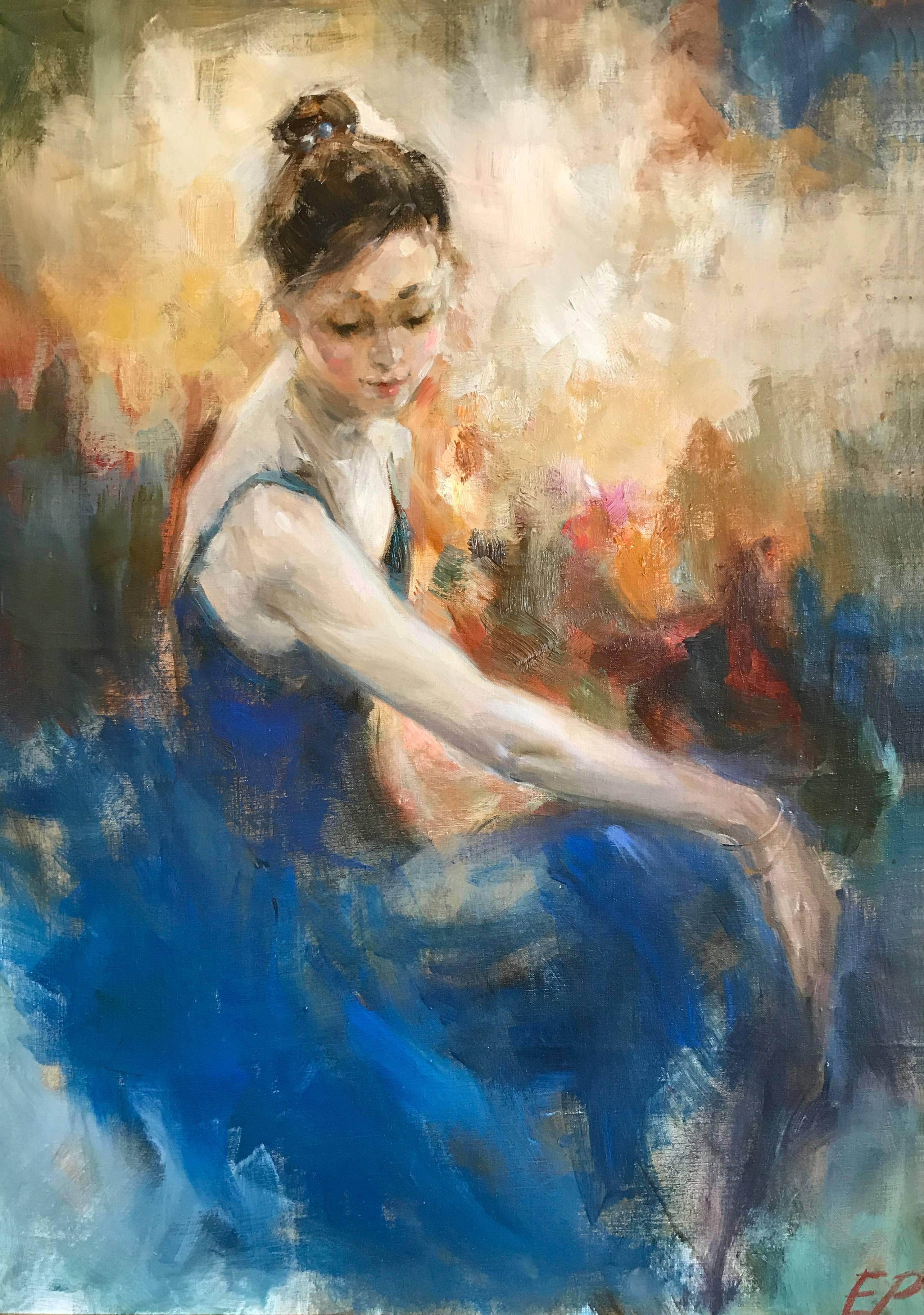 Elena Rezayeva Portrait Painting – Das Mädchen in Blau
