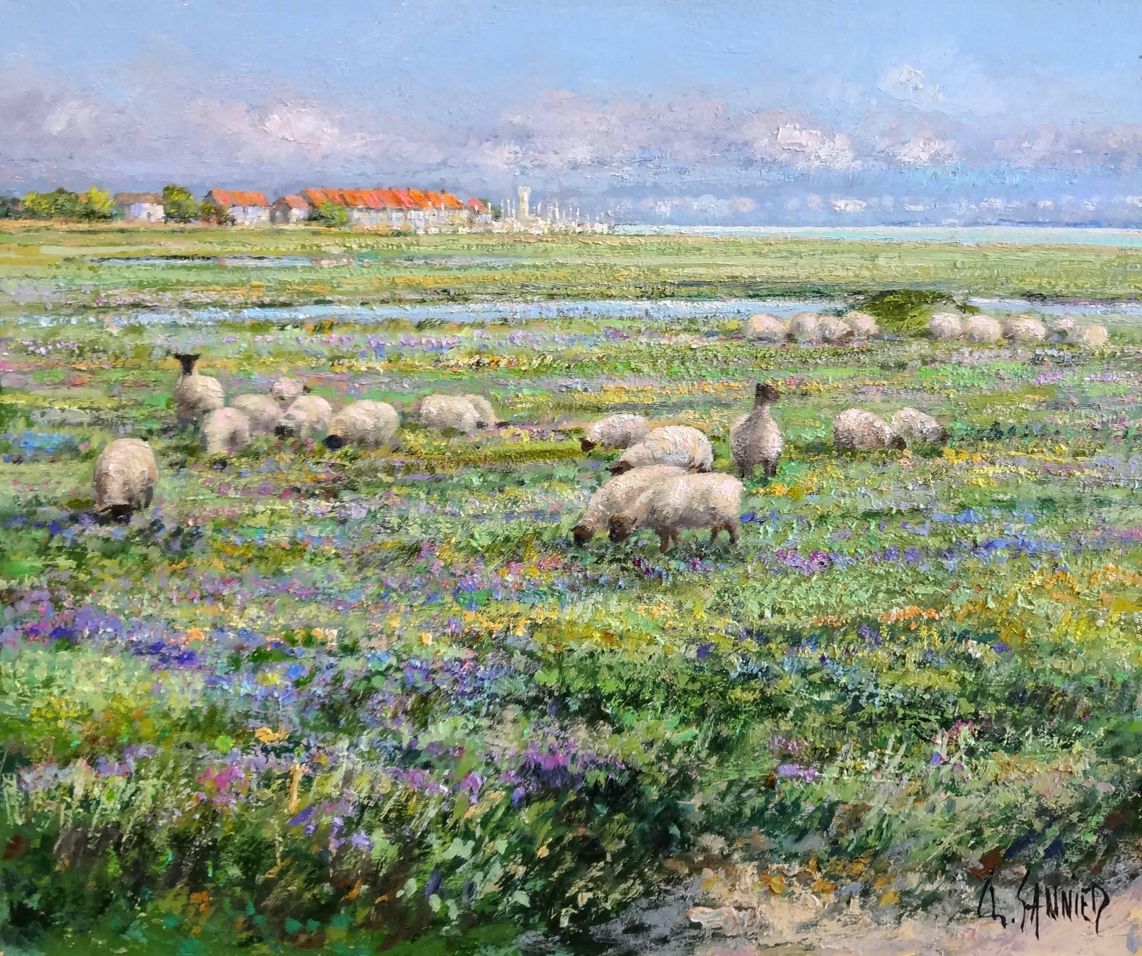 Lilas de mer en baie de Somme - Painting by Daniel Sannier