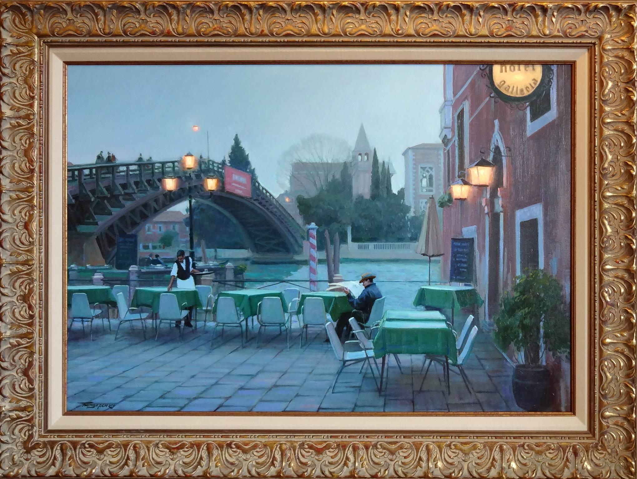 Venice, Cafe near Academia Bridge - Painting by Yuri Bondarenko