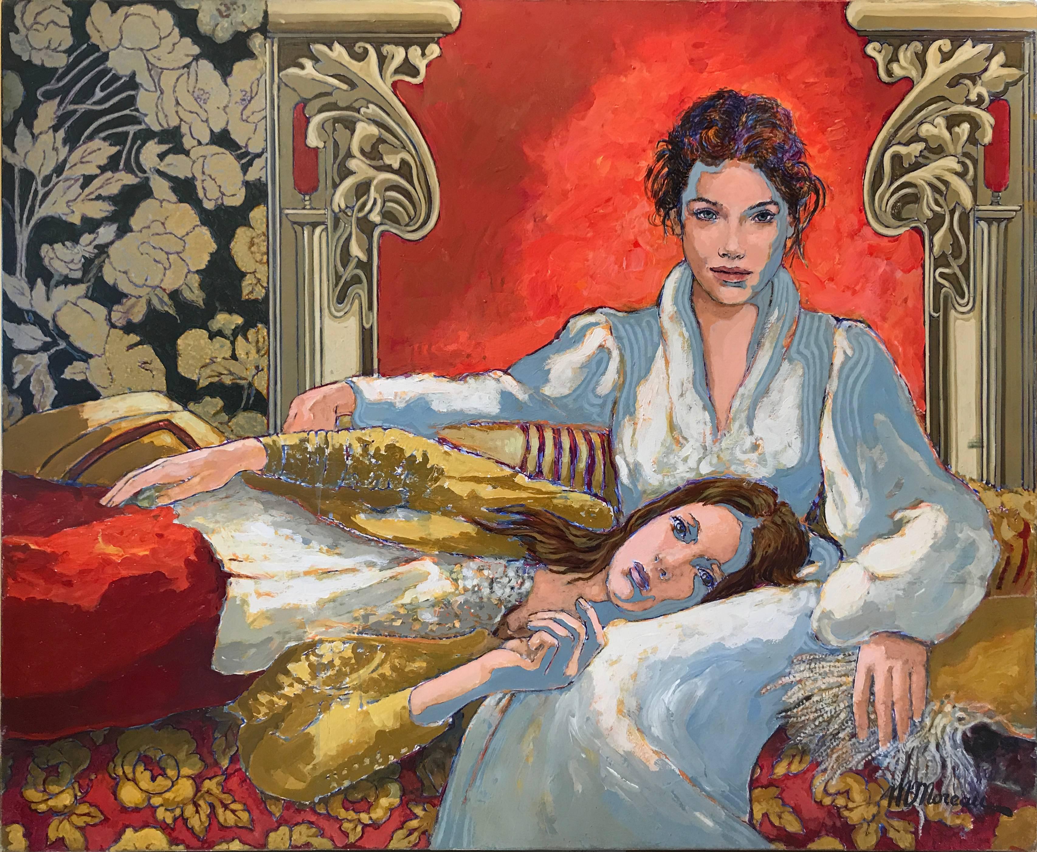 Michel Moreau Figurative Painting - Les Deux Soeurs (The Two Sisters)