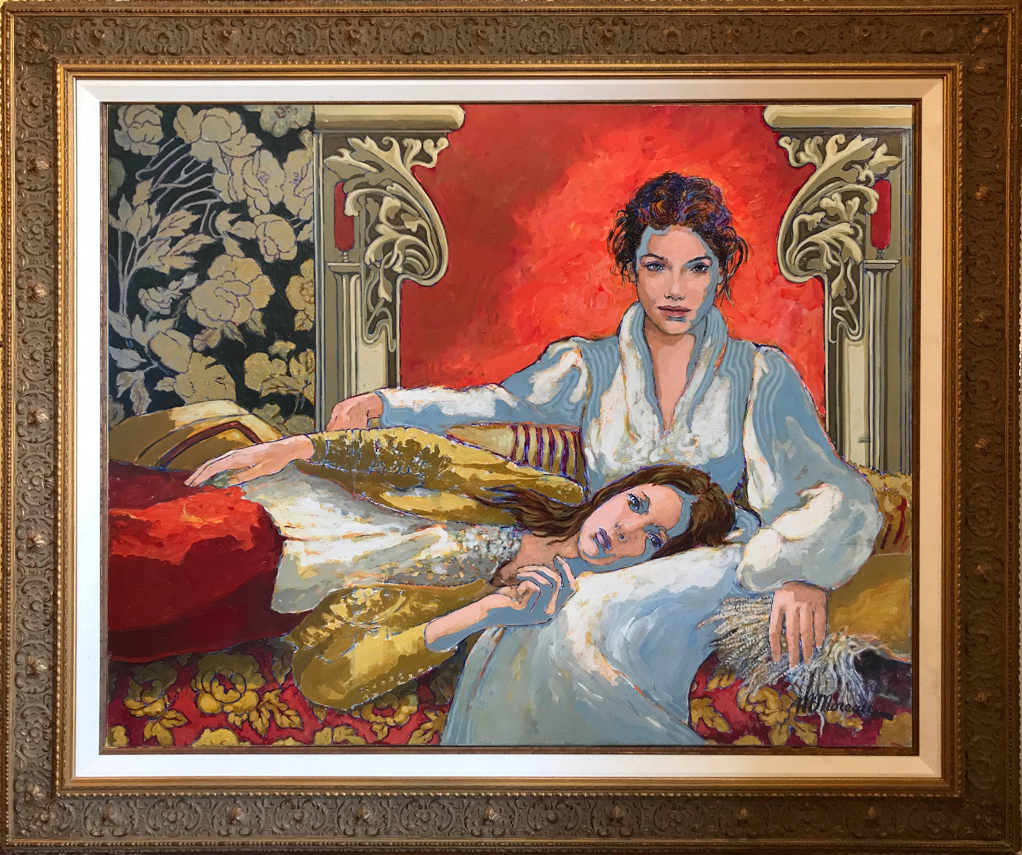Les Deux Soeurs (The Two Sisters) - Painting by Michel Moreau