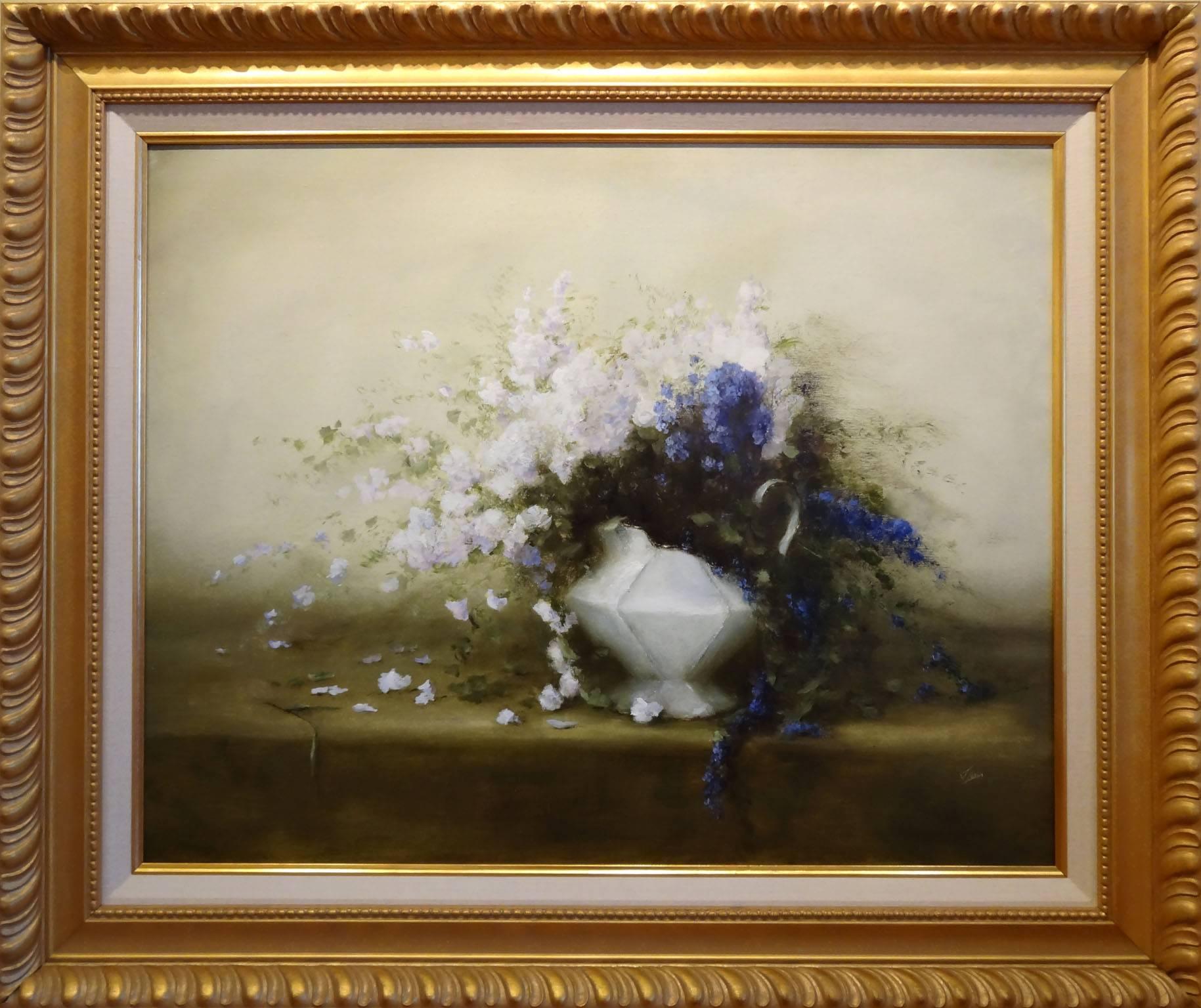Blue and White - Painting by Judith Levin