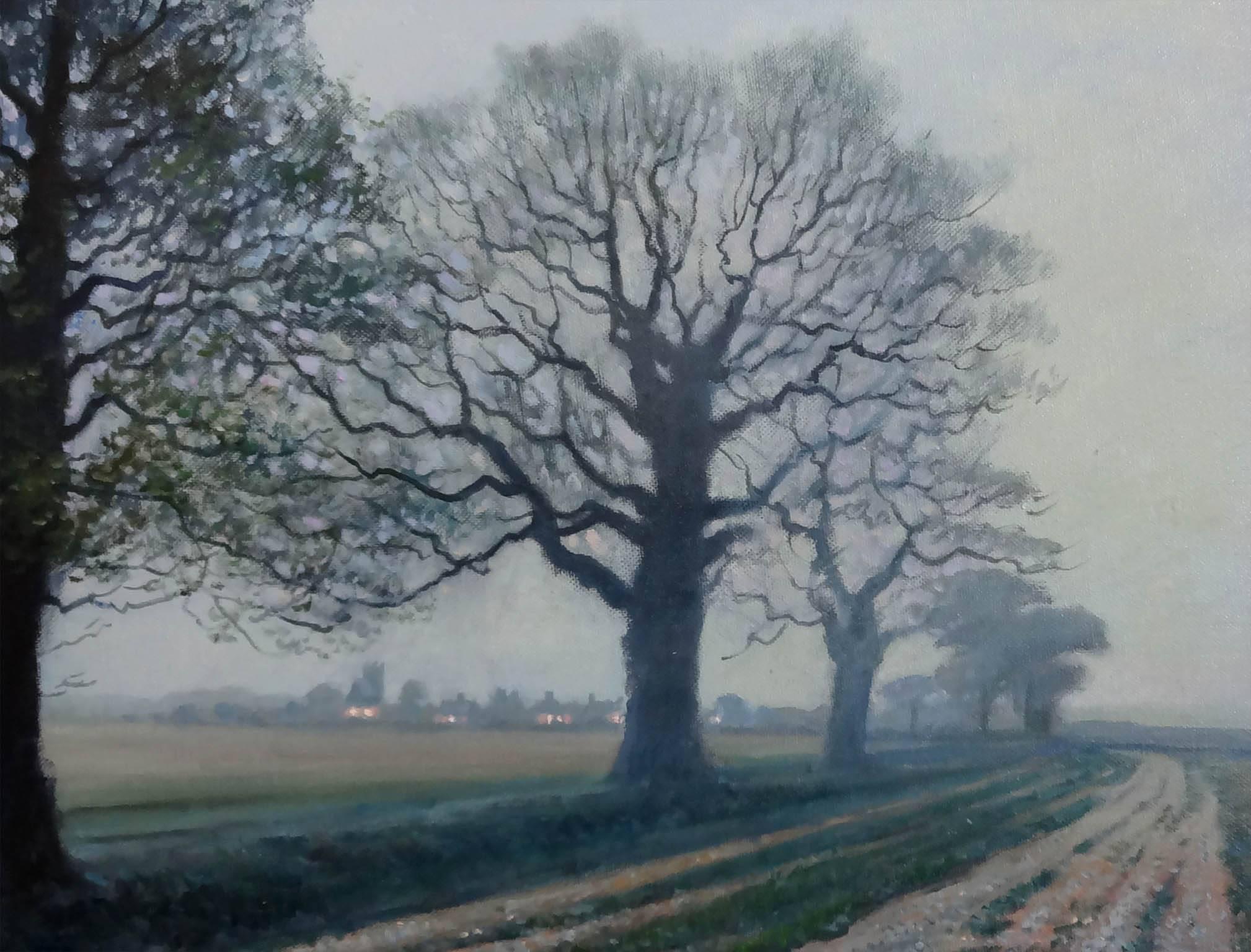 Victoria Bondarenko Landscape Painting - Misty Evening in Hampshire, England