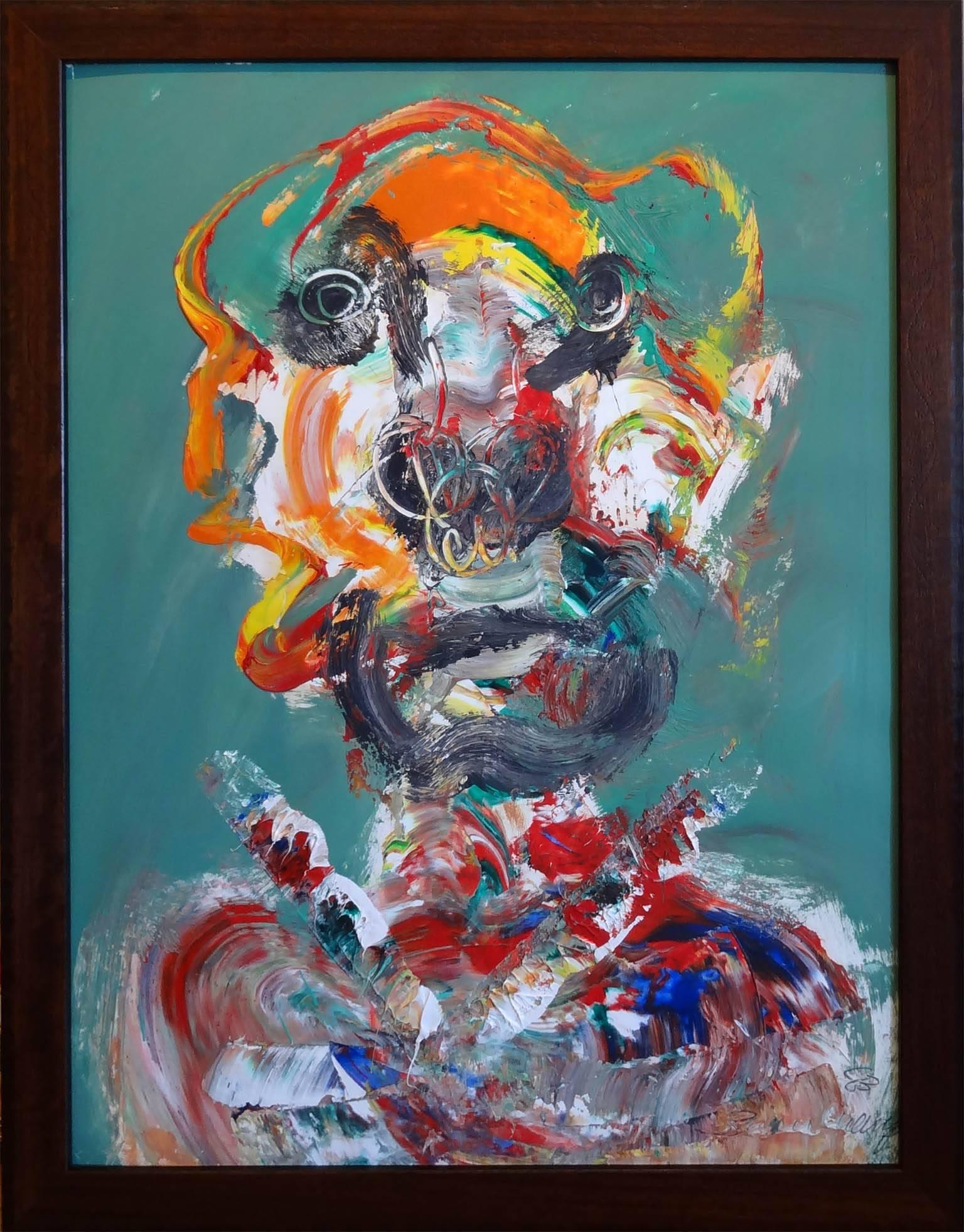 Portrait with Green/Orange Dominant - Painting by Robert Beauchamp