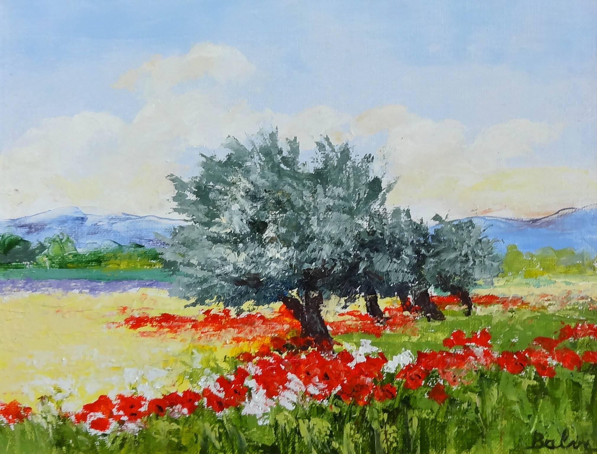 Simone Balvi Landscape Painting - Olivier Daux les Coquelicots