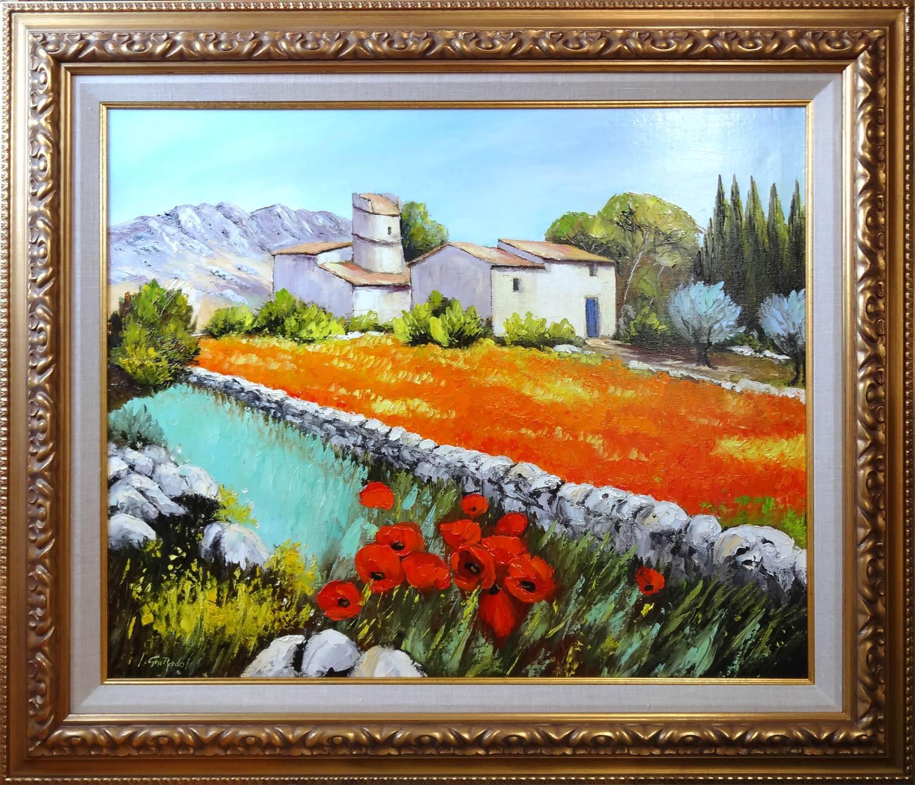 Le Muret Aux Coquelicots - Painting by Alain Guirado