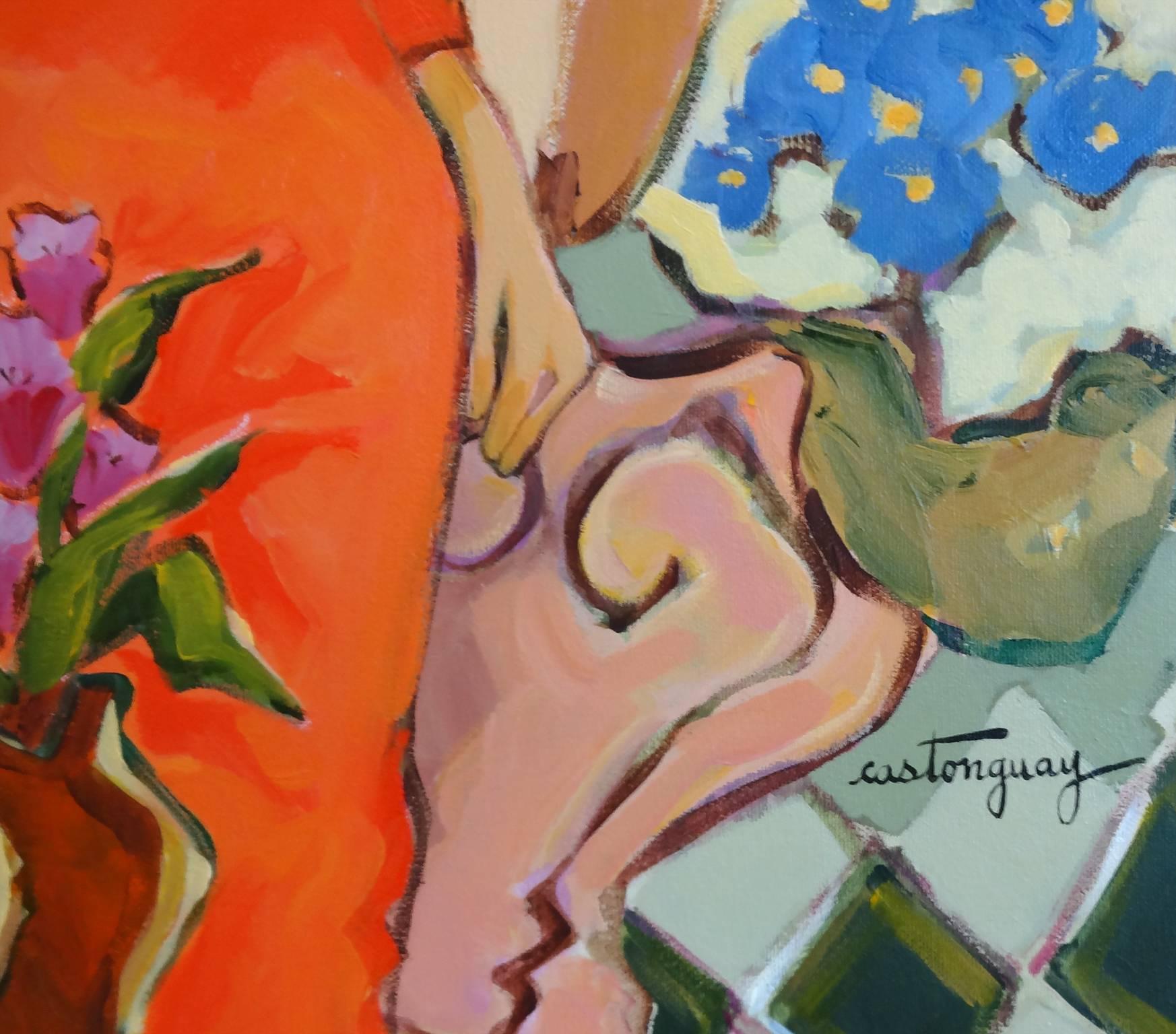 Après-Midi Musicale - Beige Figurative Painting by Claudette Castonguay