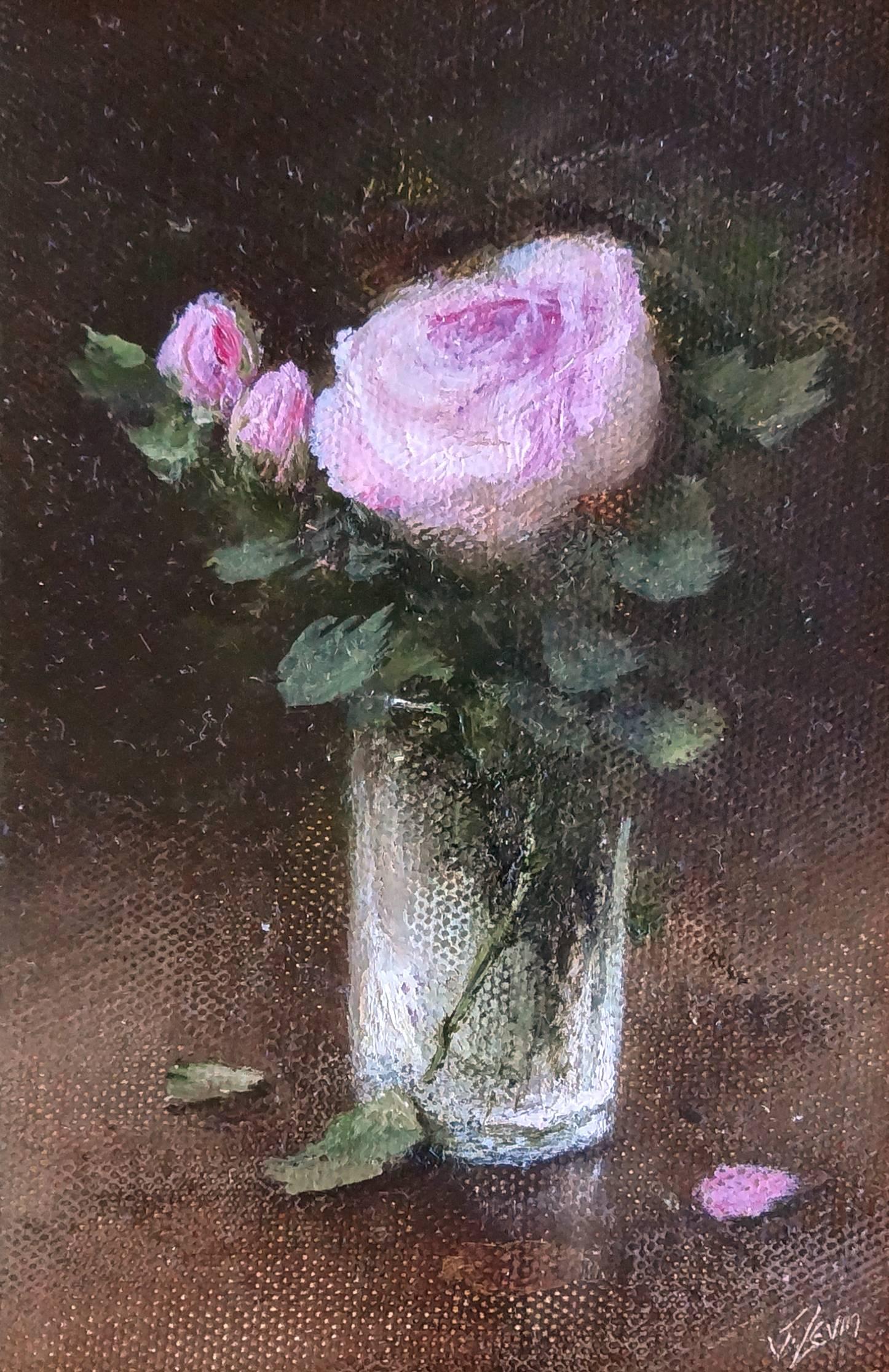 Judith Levin Still-Life Painting - Pink Roses in Vase