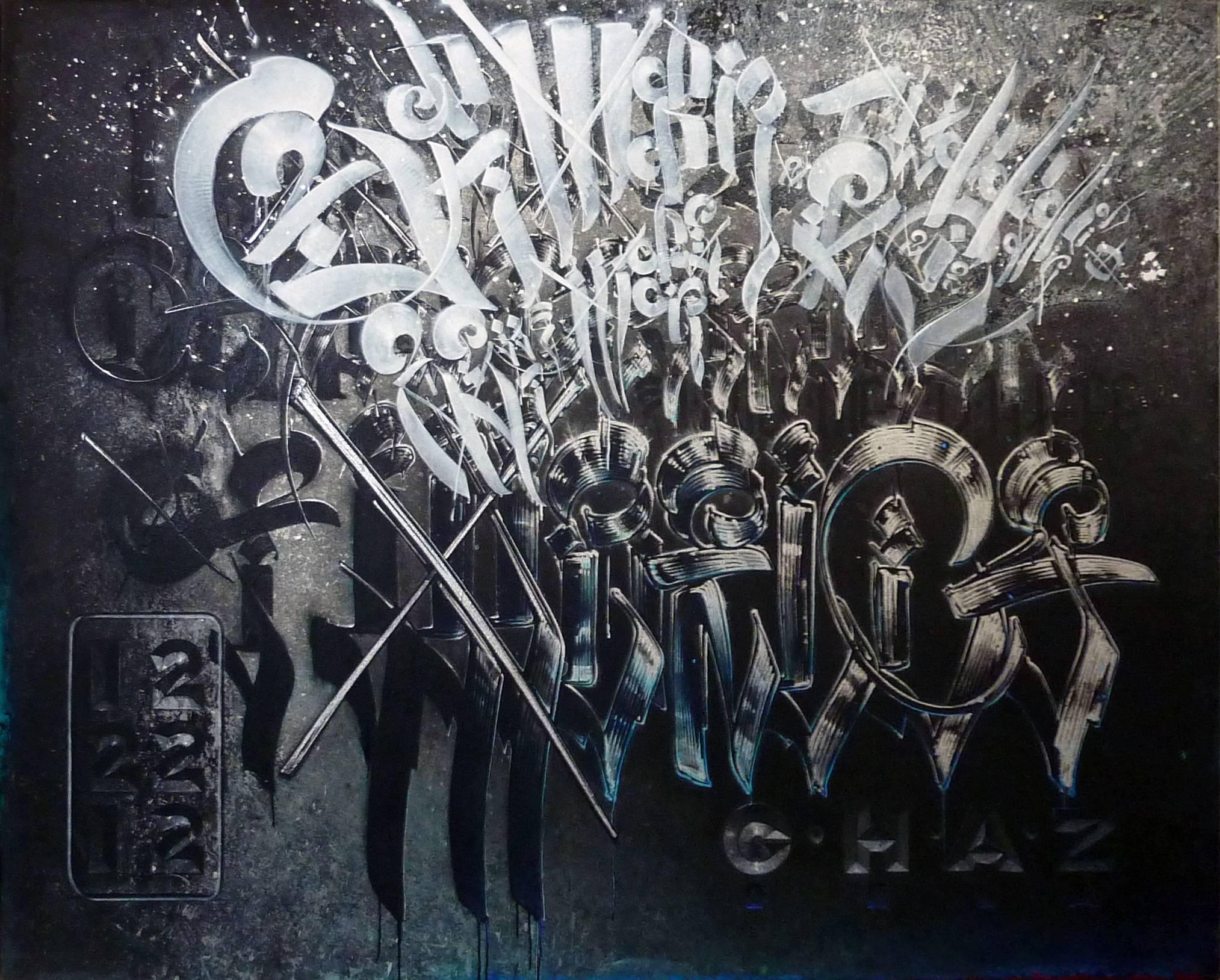 Chaz Bojorquez Abstract Painting - Between right and wrong