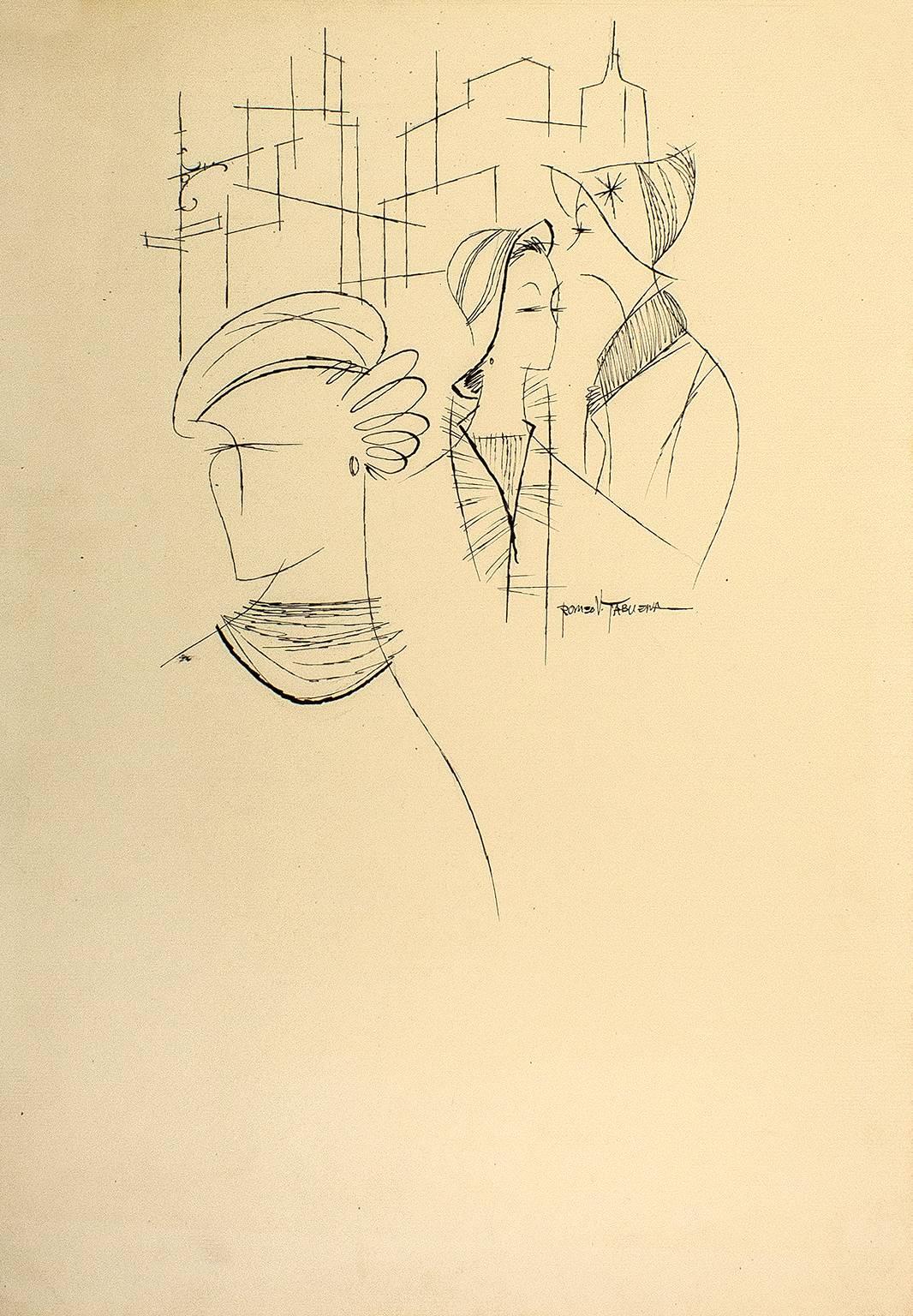 Romeo Villalva Tabuena Figurative Art – Three Women in New York, Modern Art, Ink on Paper, New York