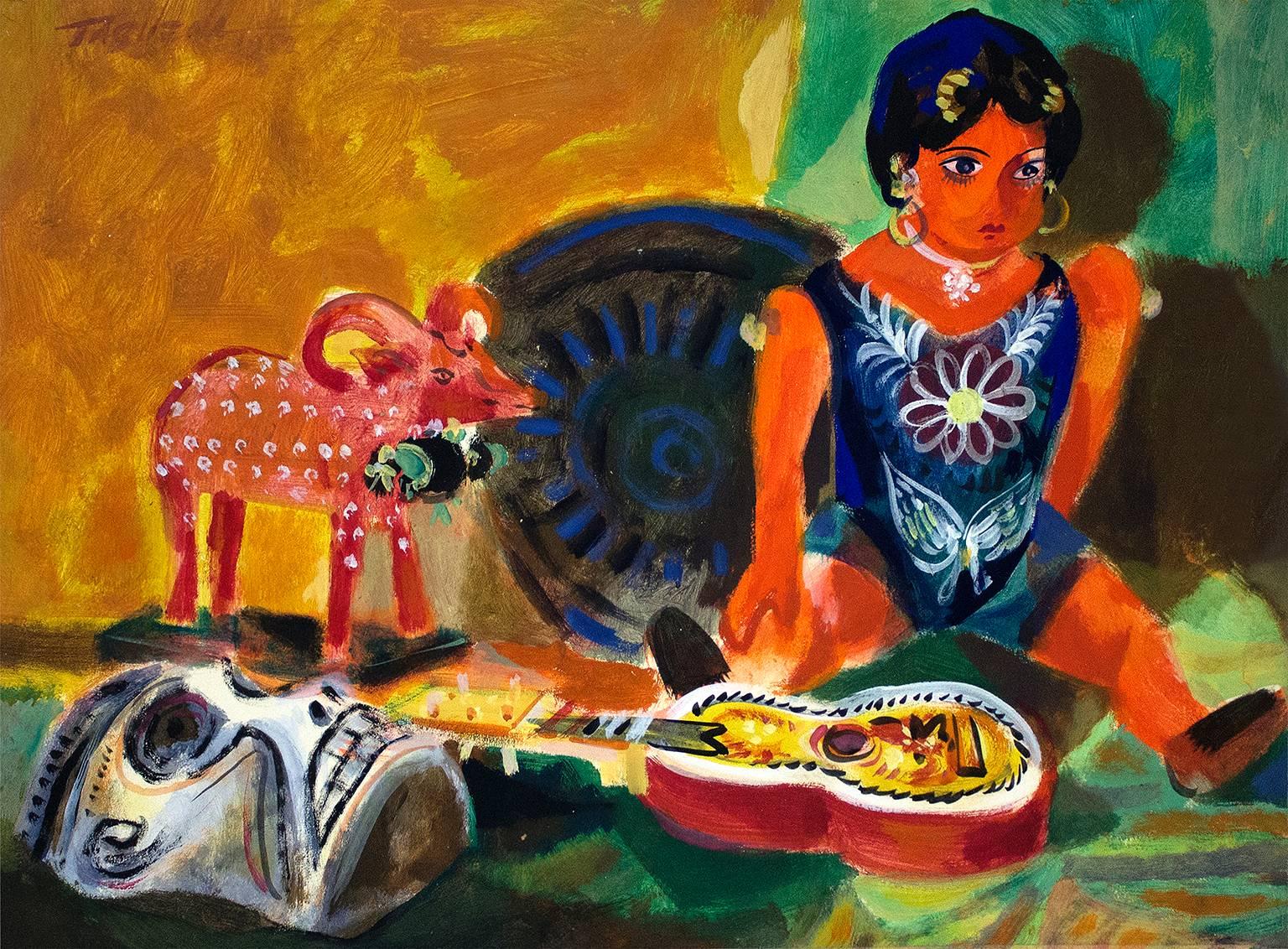 Romeo Villalva Tabuena Still-Life Painting - Mexican Toys, Modern Art, Acrylic on Cardboard, México