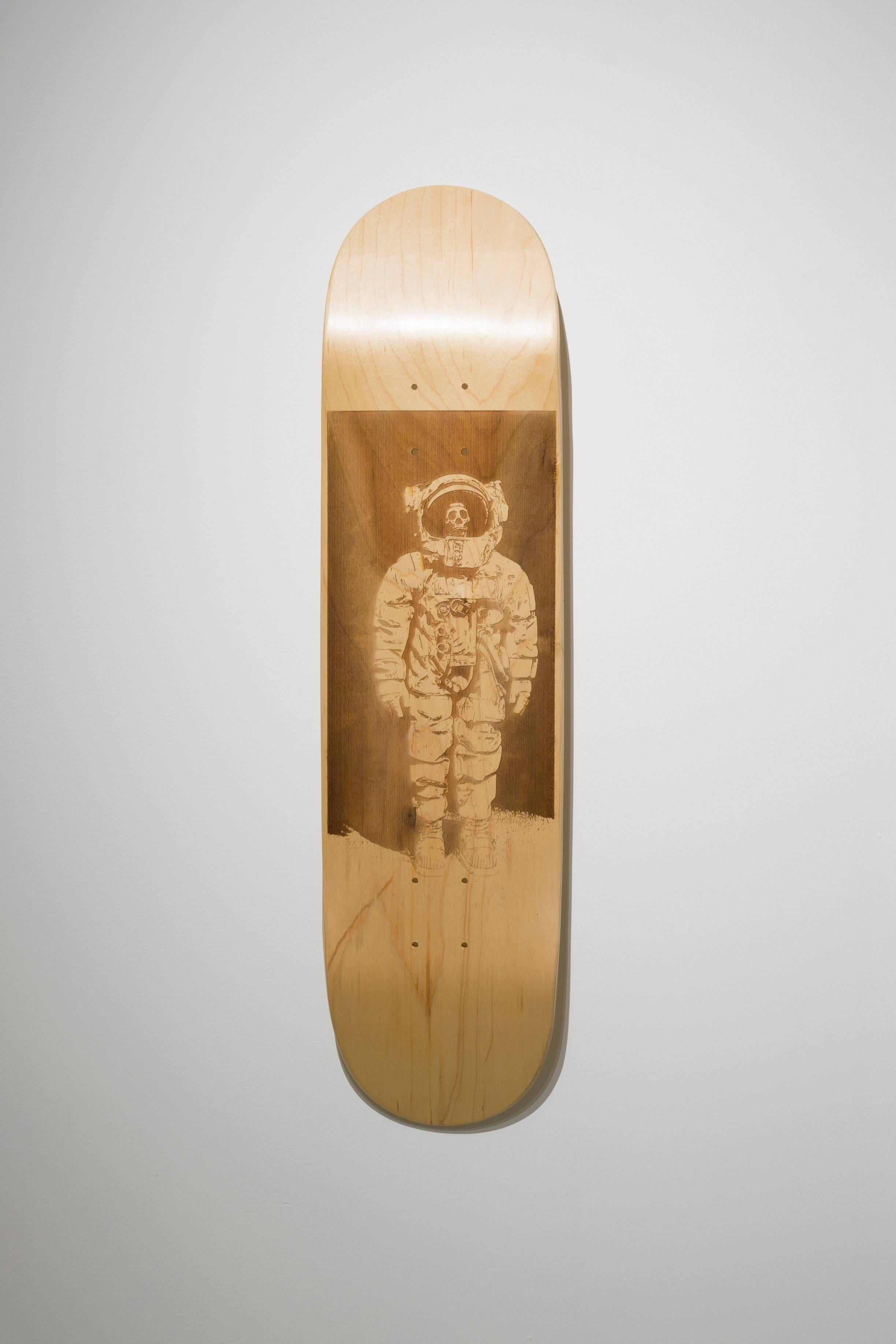 Brandon Vickerd Figurative Sculpture - Dead Astronaut from the series Skateboard Deck