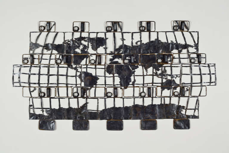 16 Oil Can Map of the World #2 - Sculpture by Cal Lane