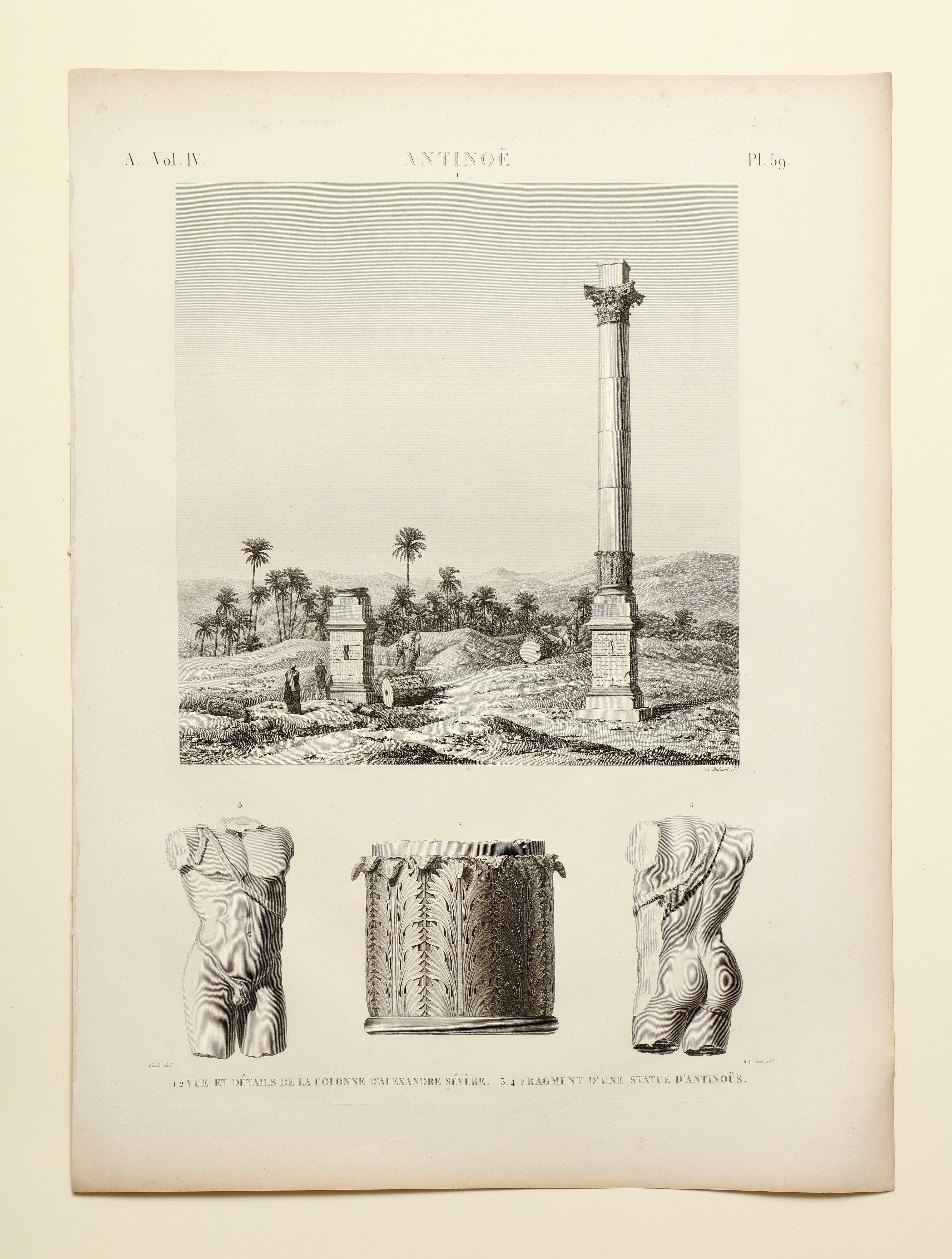 Francois-Michel Cecile Landscape Print - "Antinoe" Etching from Description de l'Egypte