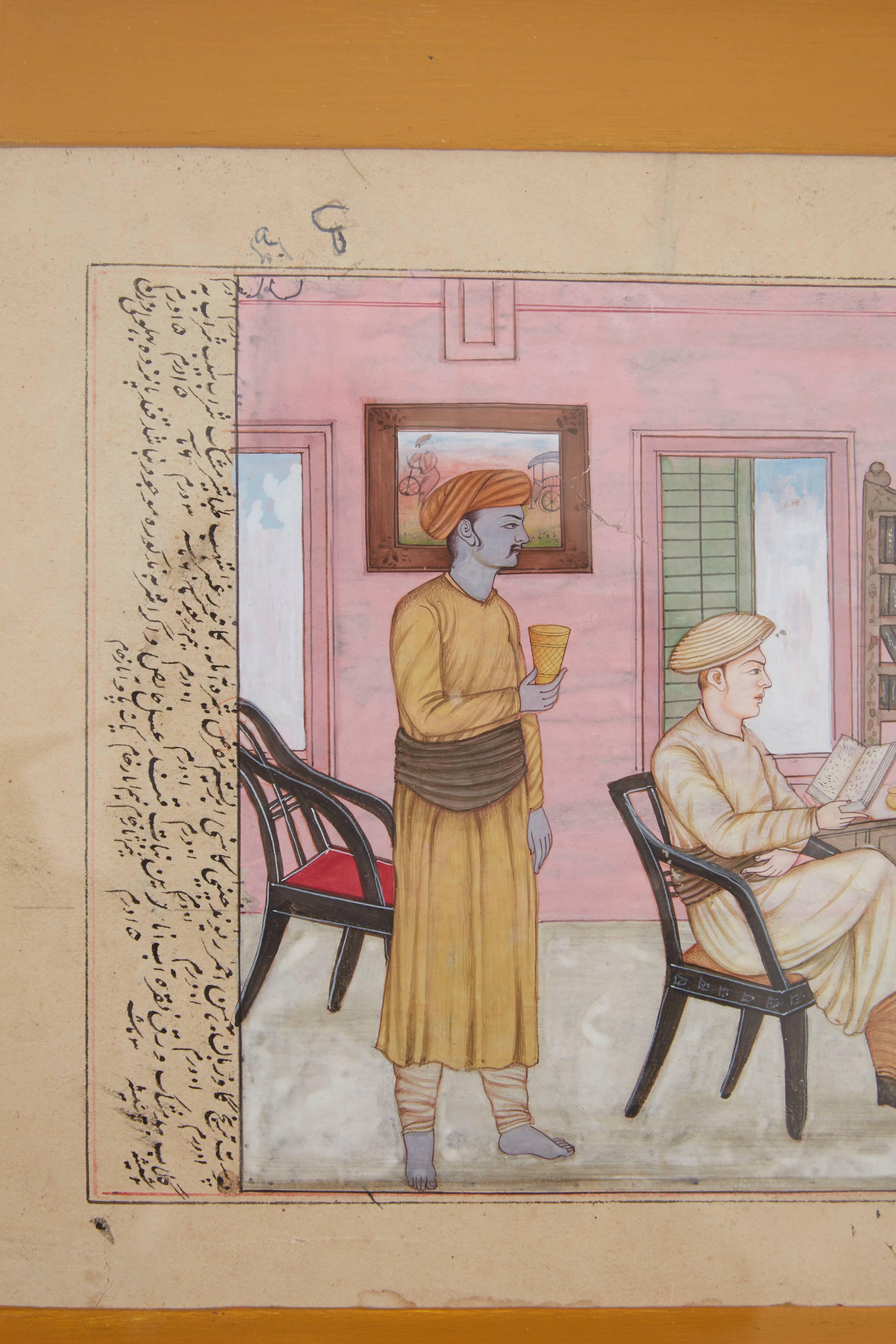 Mughal Drawing of an English Artist in his Studio - Beige Interior Art by Unknown