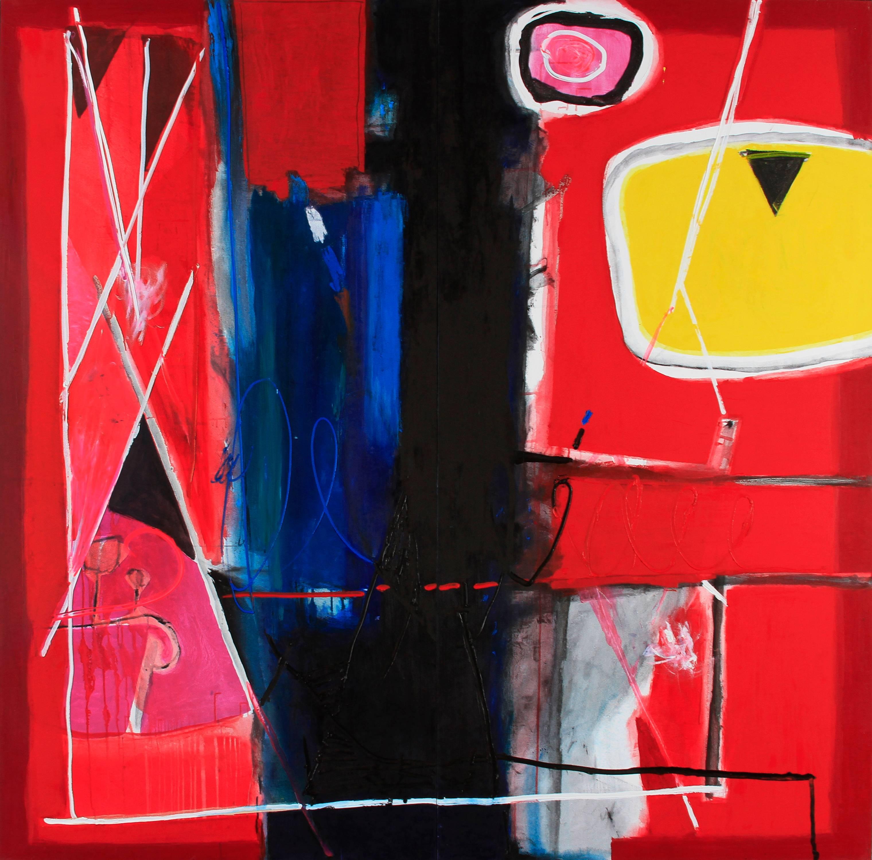 Gustavo Ramos Rivera Abstract Painting - Al Mal Tiempo Buena Cara (A Good Face for Bad Times)