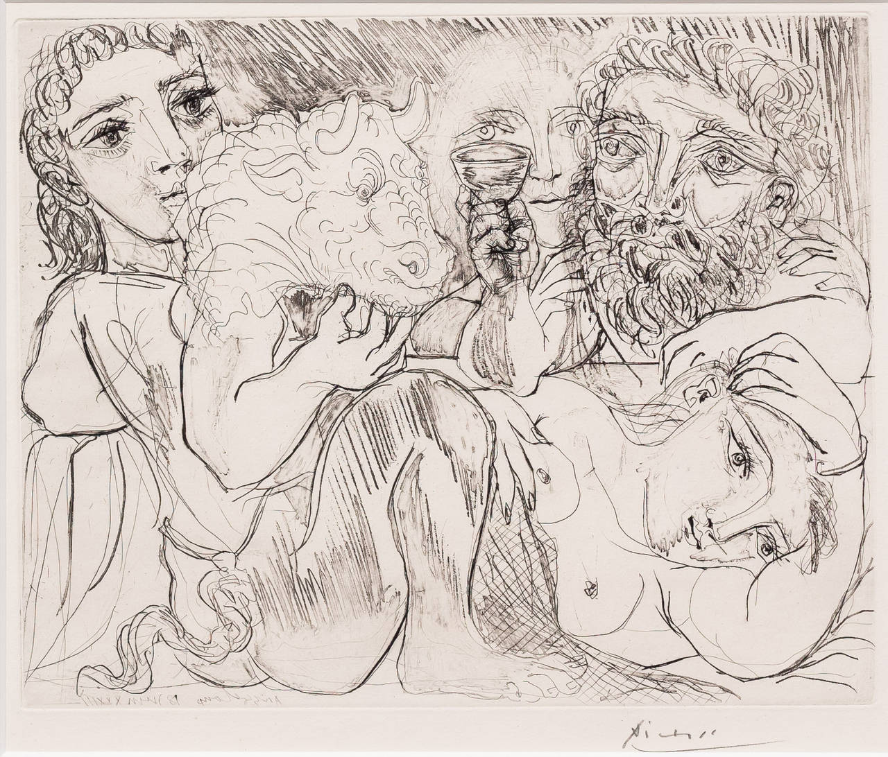 Minotaure, Buveur et Femmes, from the Vollard Suite - Print by Pablo Picasso