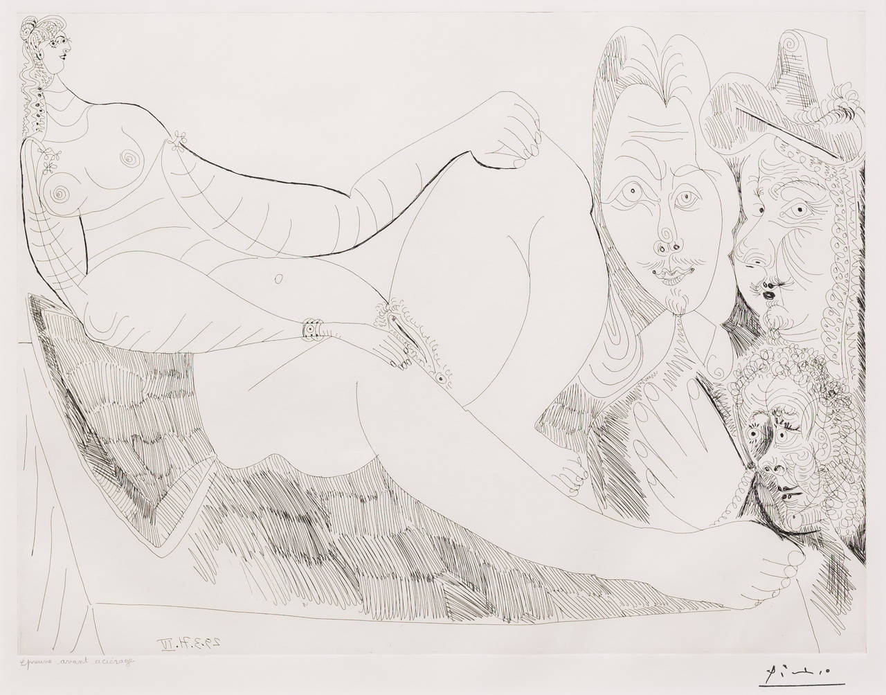 Femme au Lit avec Visiteurs en Costume du XVII Siecle - Print by Pablo Picasso