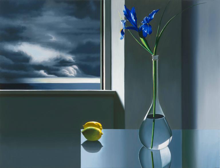 Bruce Cohen Iris and Lemons on Glass Table at 1stDibs