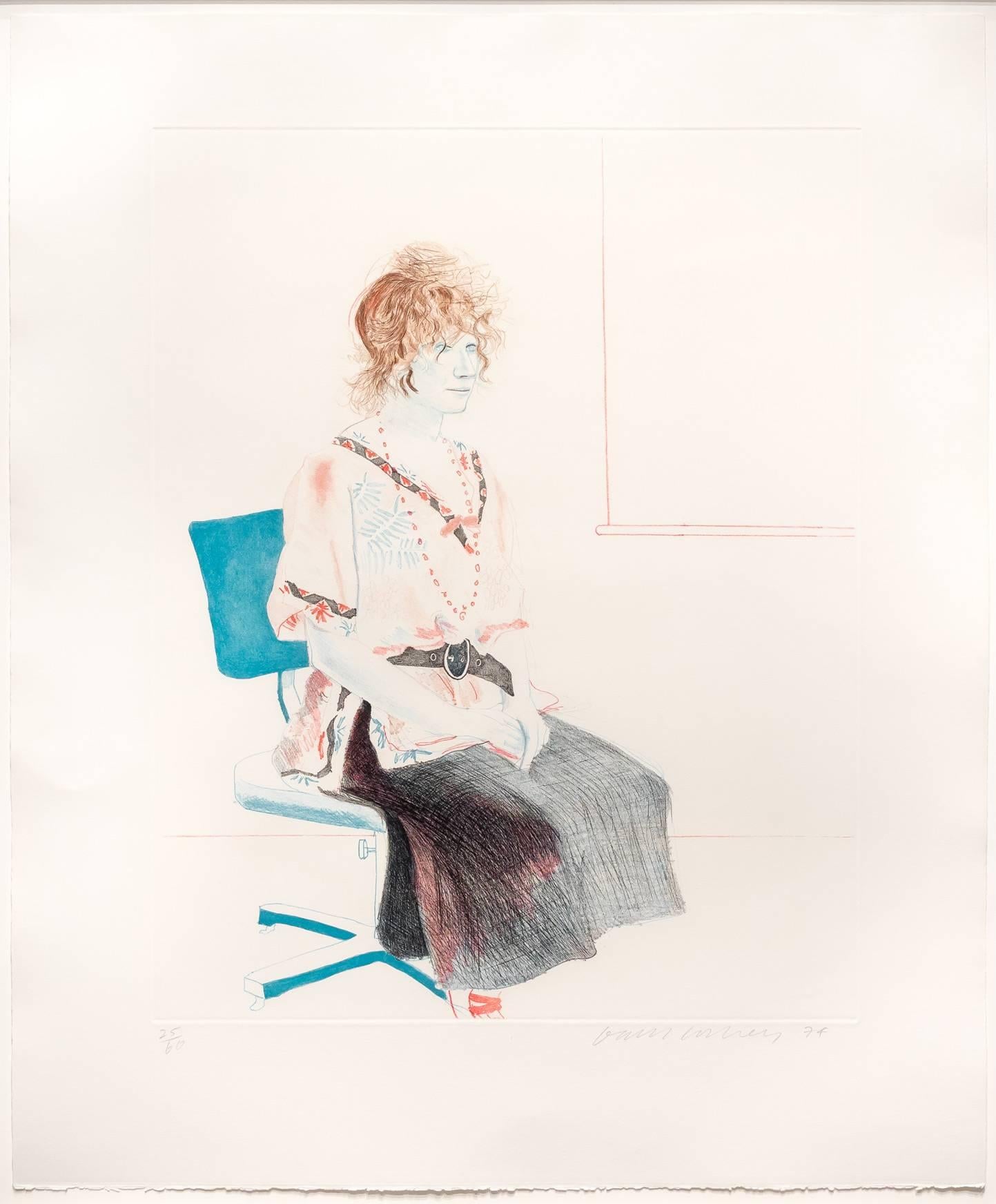 Celia Seated on an Office Chair - Print by David Hockney
